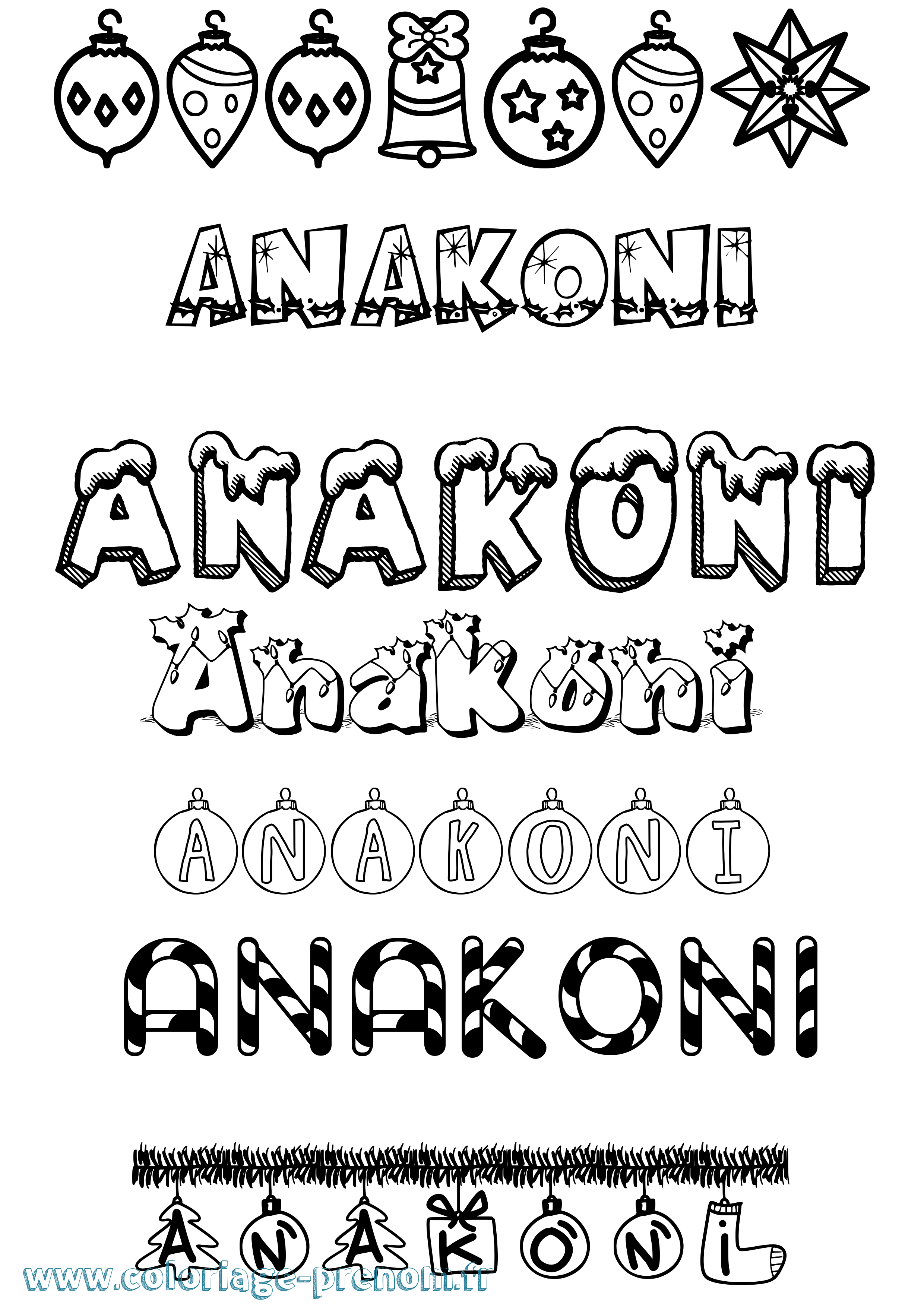 Coloriage prénom Anakoni Noël