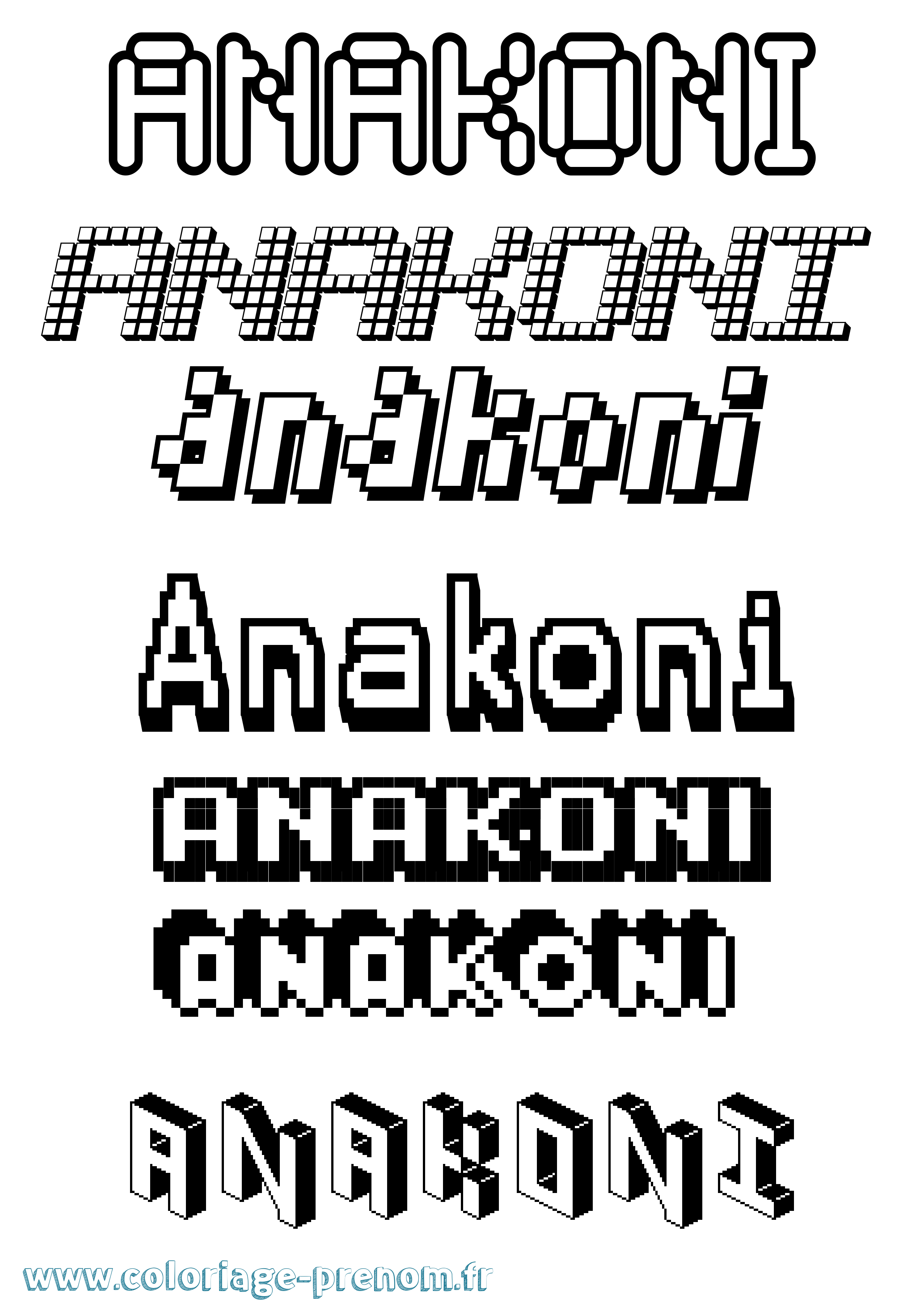 Coloriage prénom Anakoni Pixel