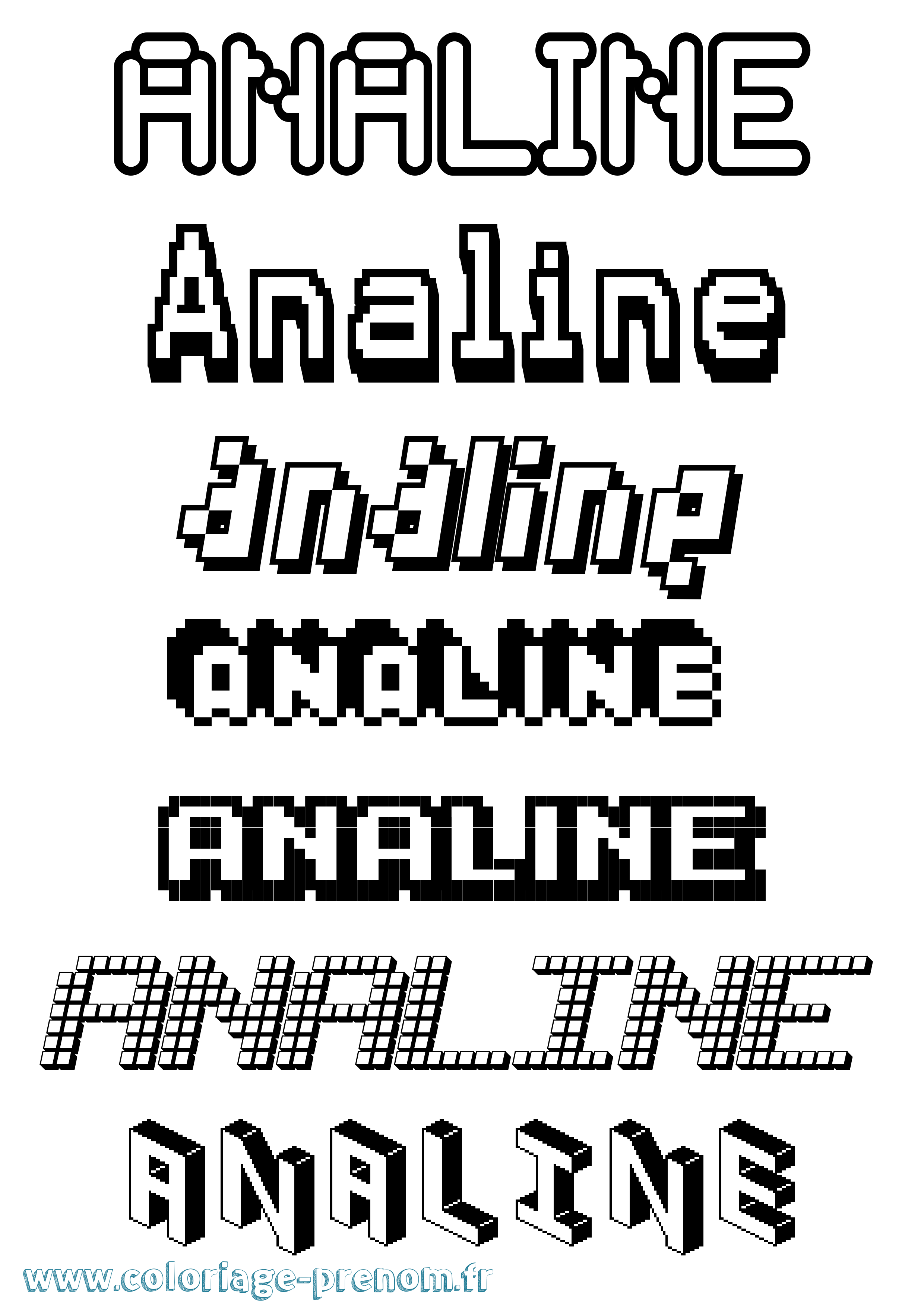 Coloriage prénom Analine Pixel