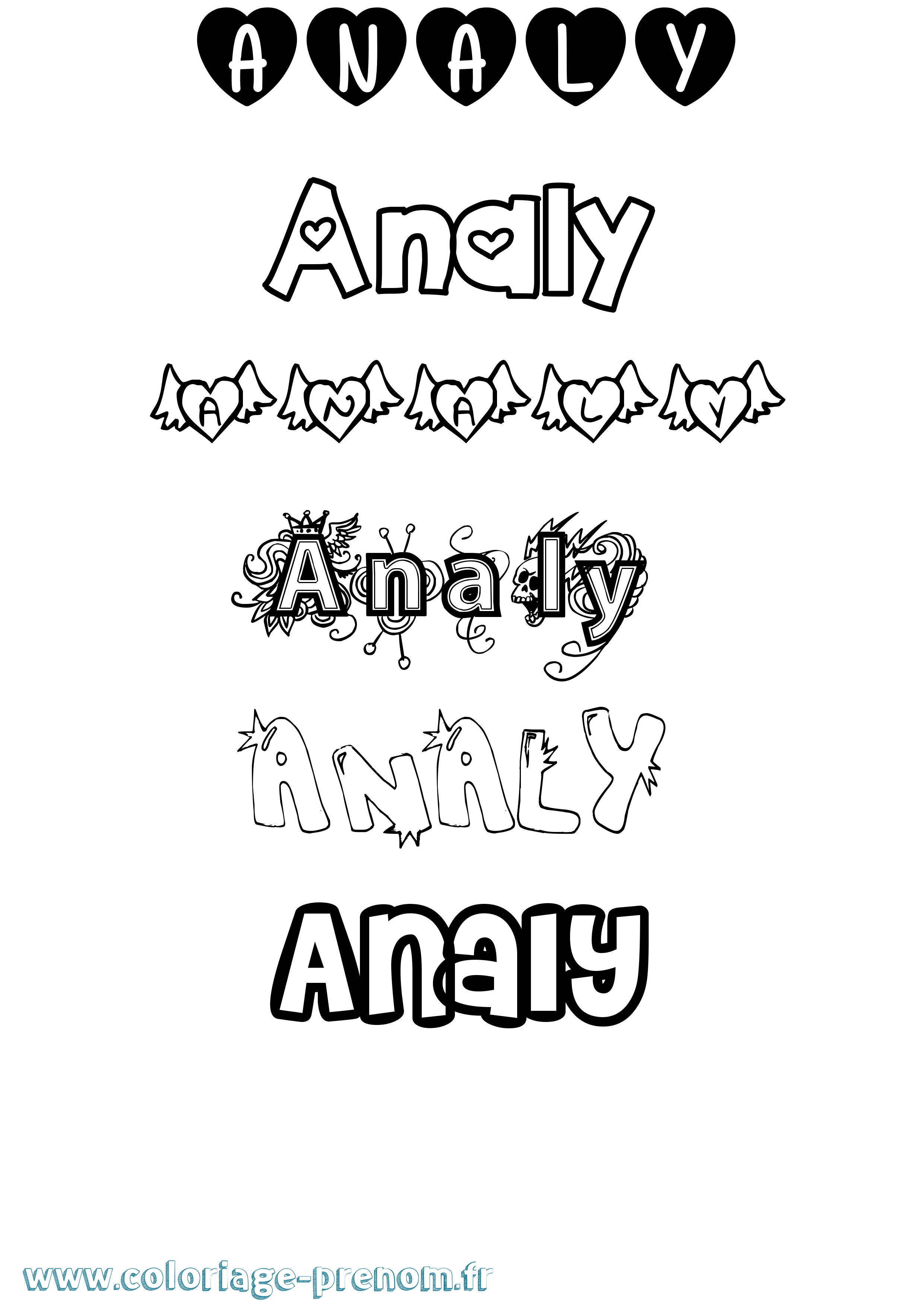 Coloriage prénom Analy Girly