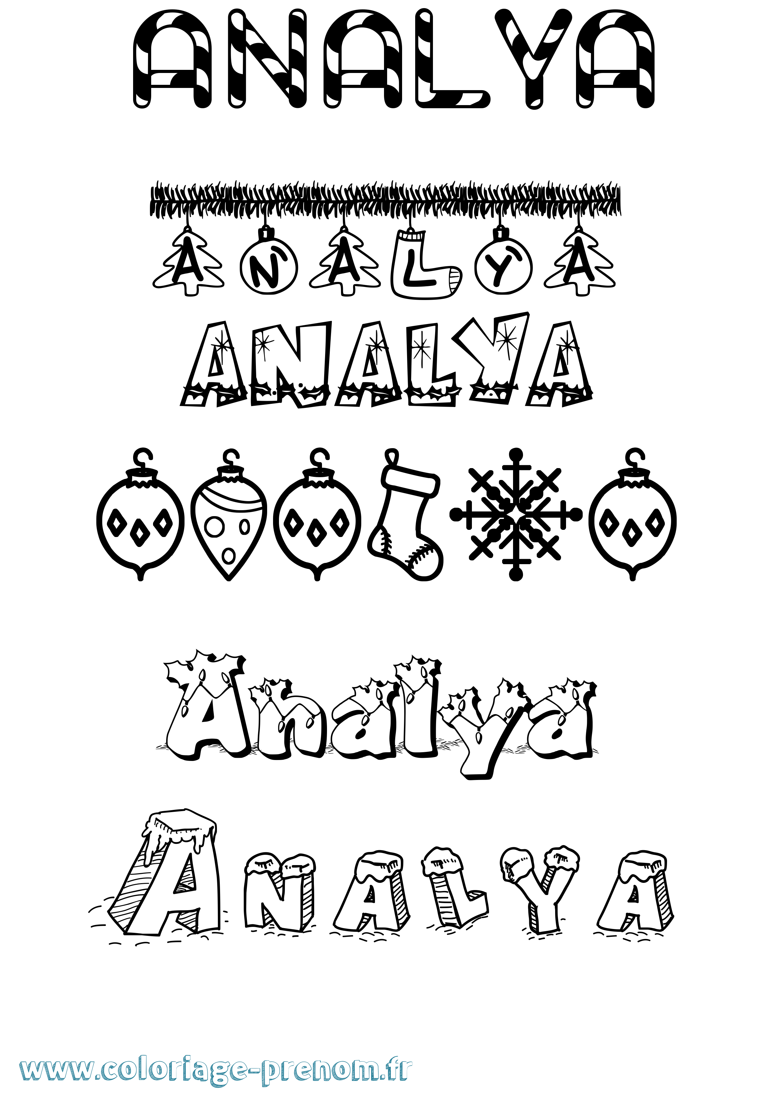Coloriage prénom Analya Noël