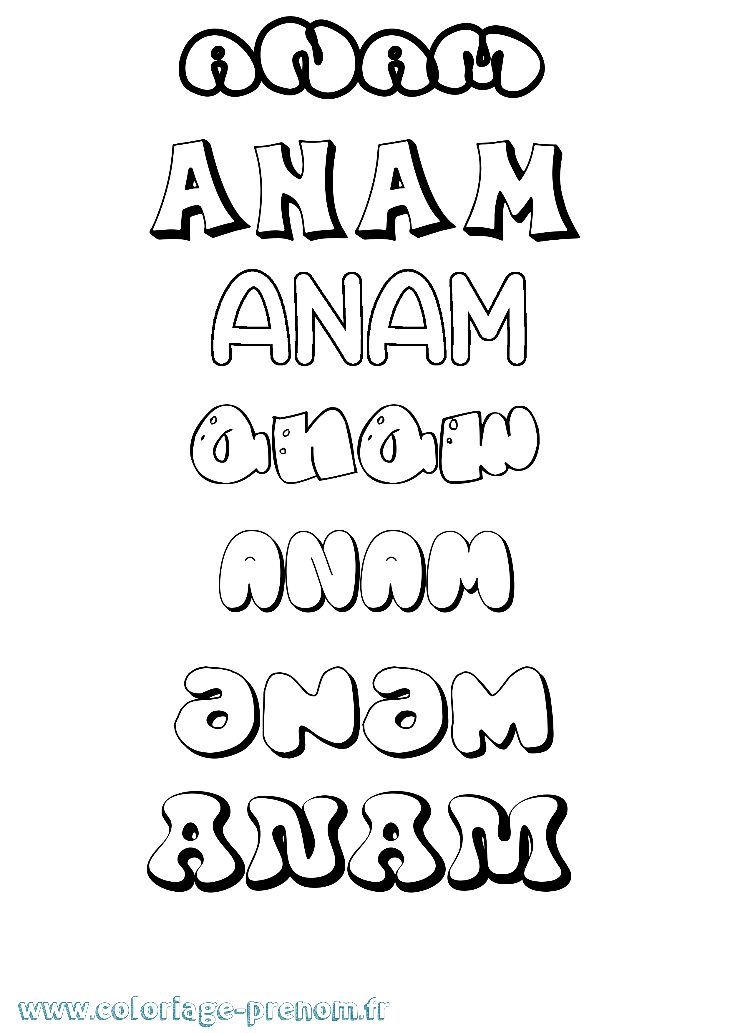 Coloriage prénom Anam Bubble