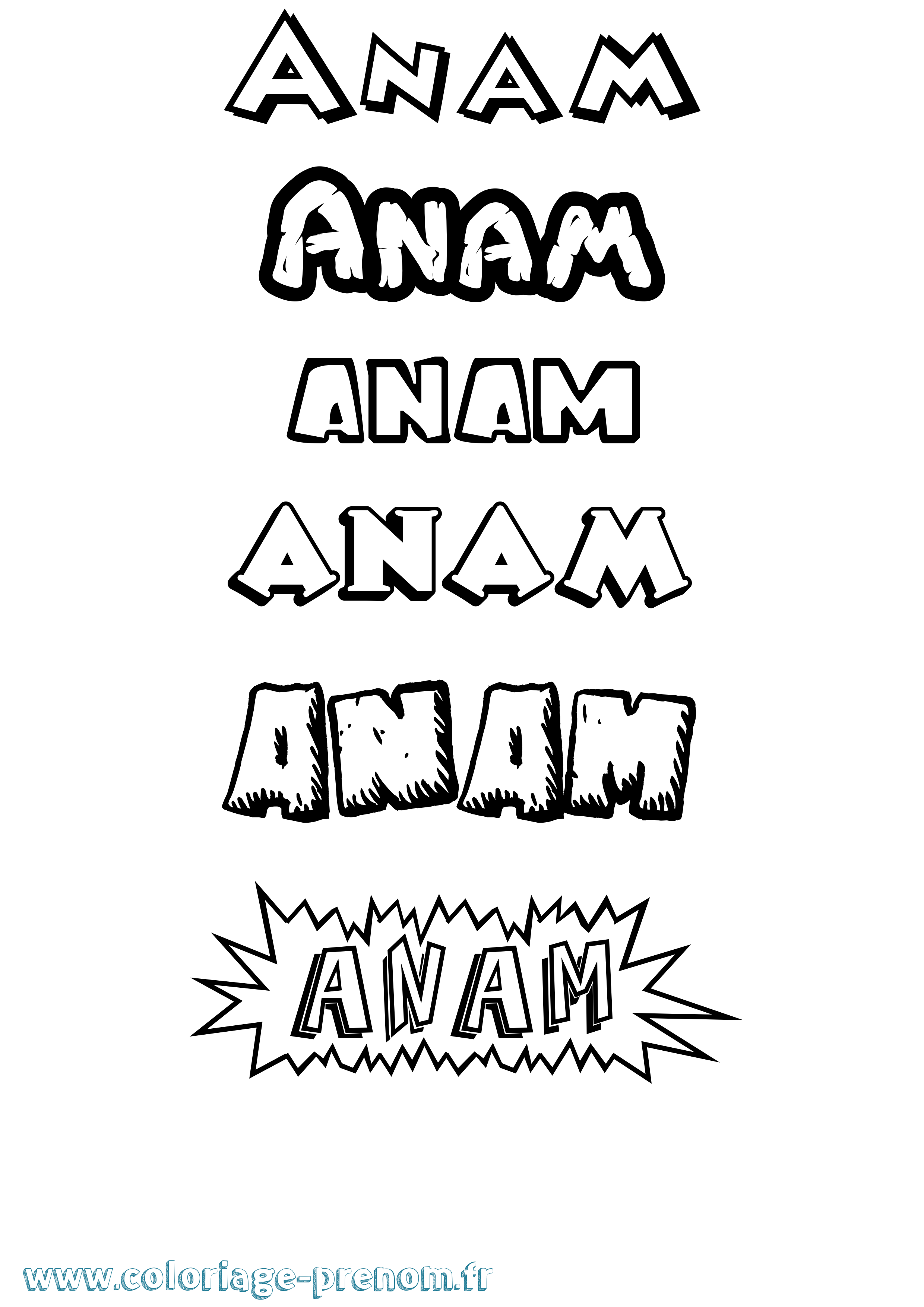 Coloriage prénom Anam Dessin Animé