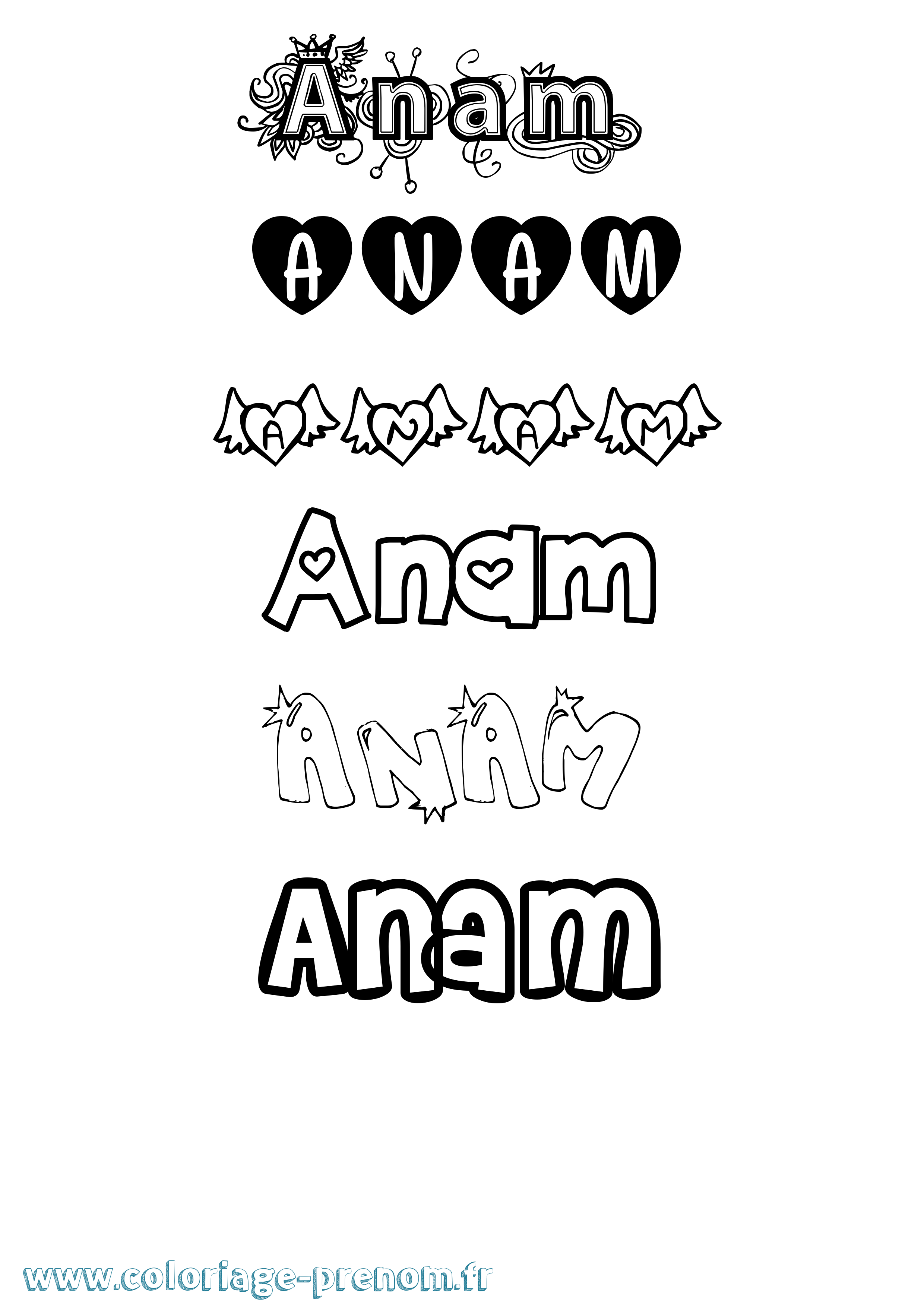 Coloriage prénom Anam Girly