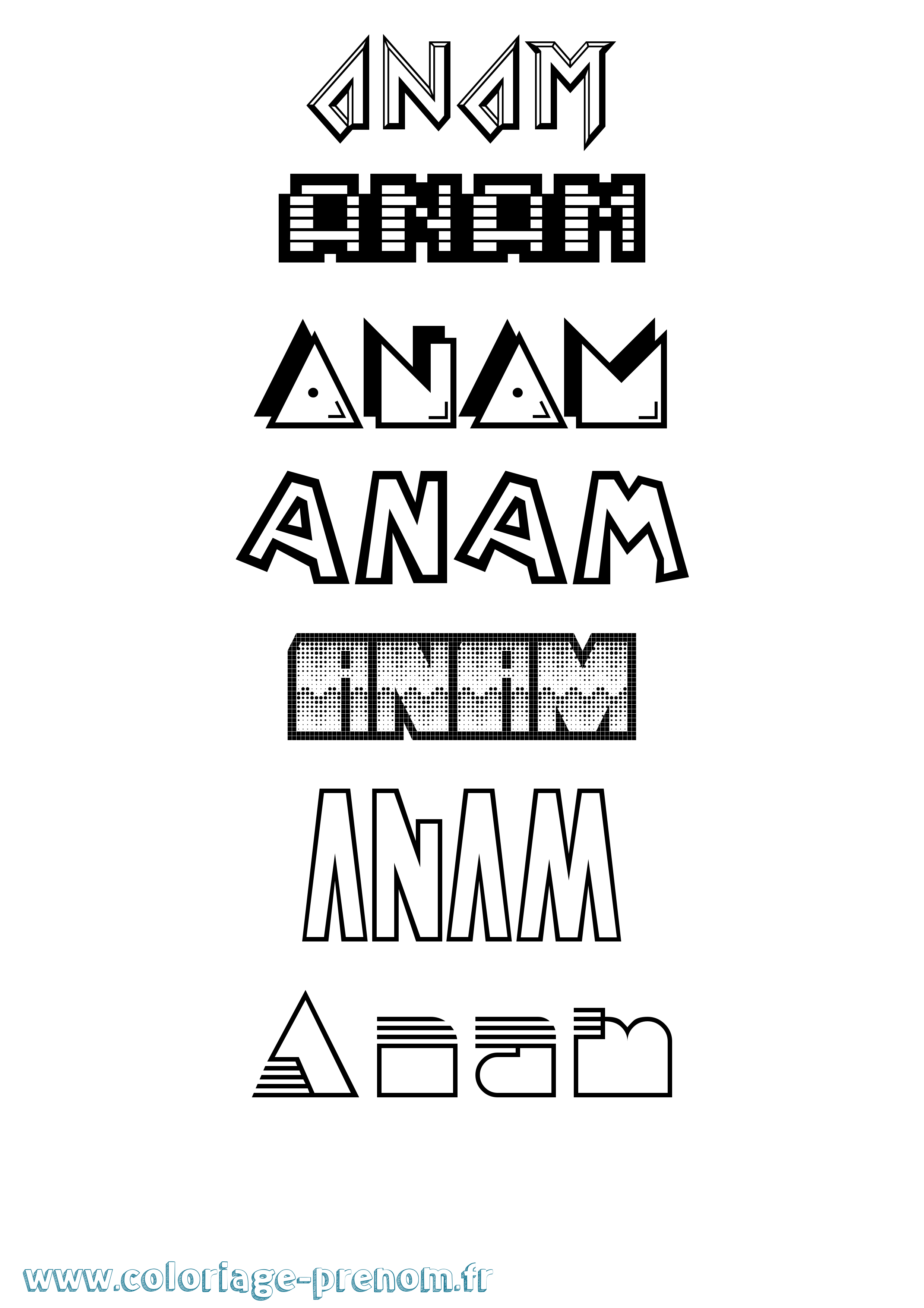 Coloriage prénom Anam Jeux Vidéos