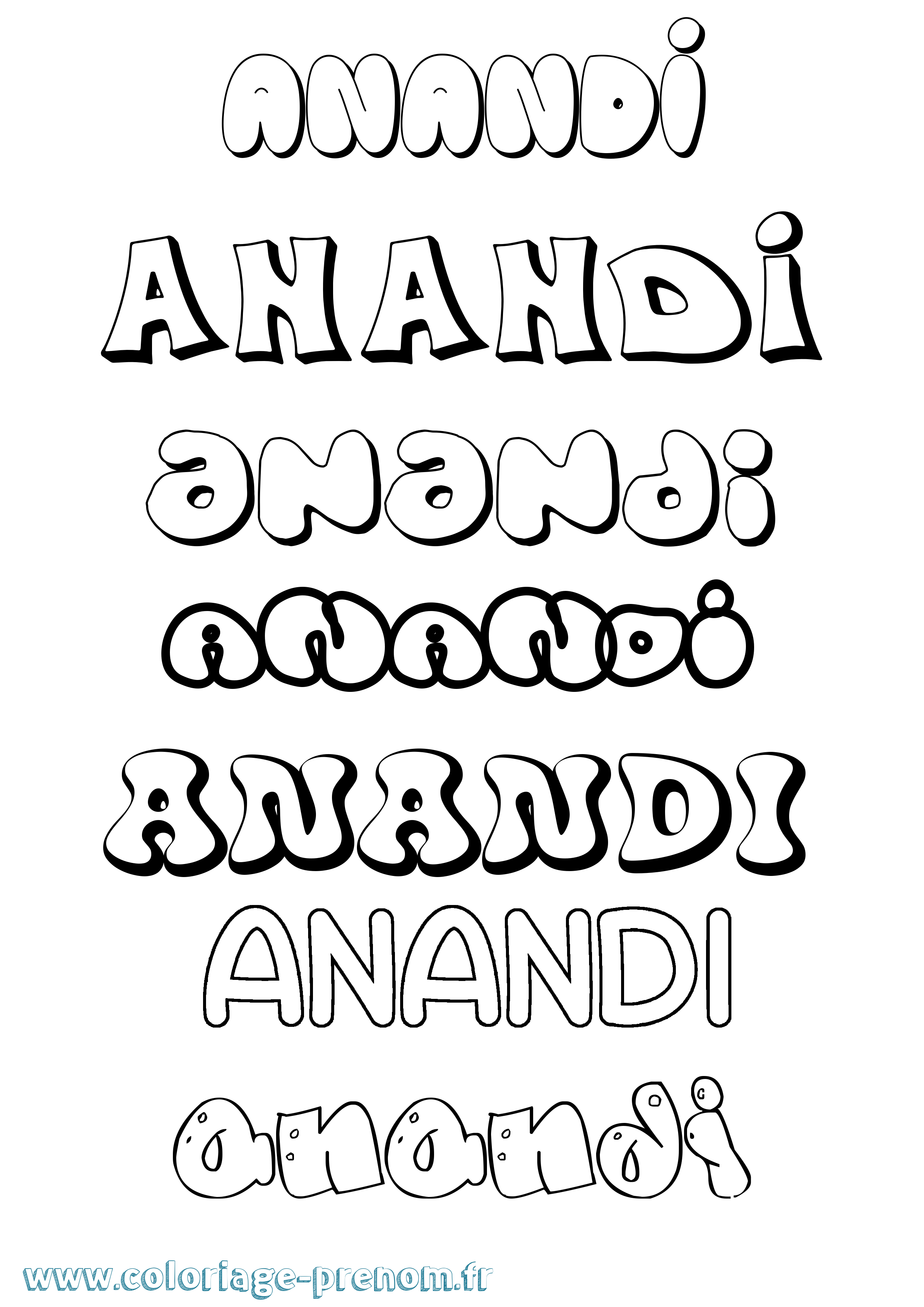 Coloriage prénom Anandi Bubble