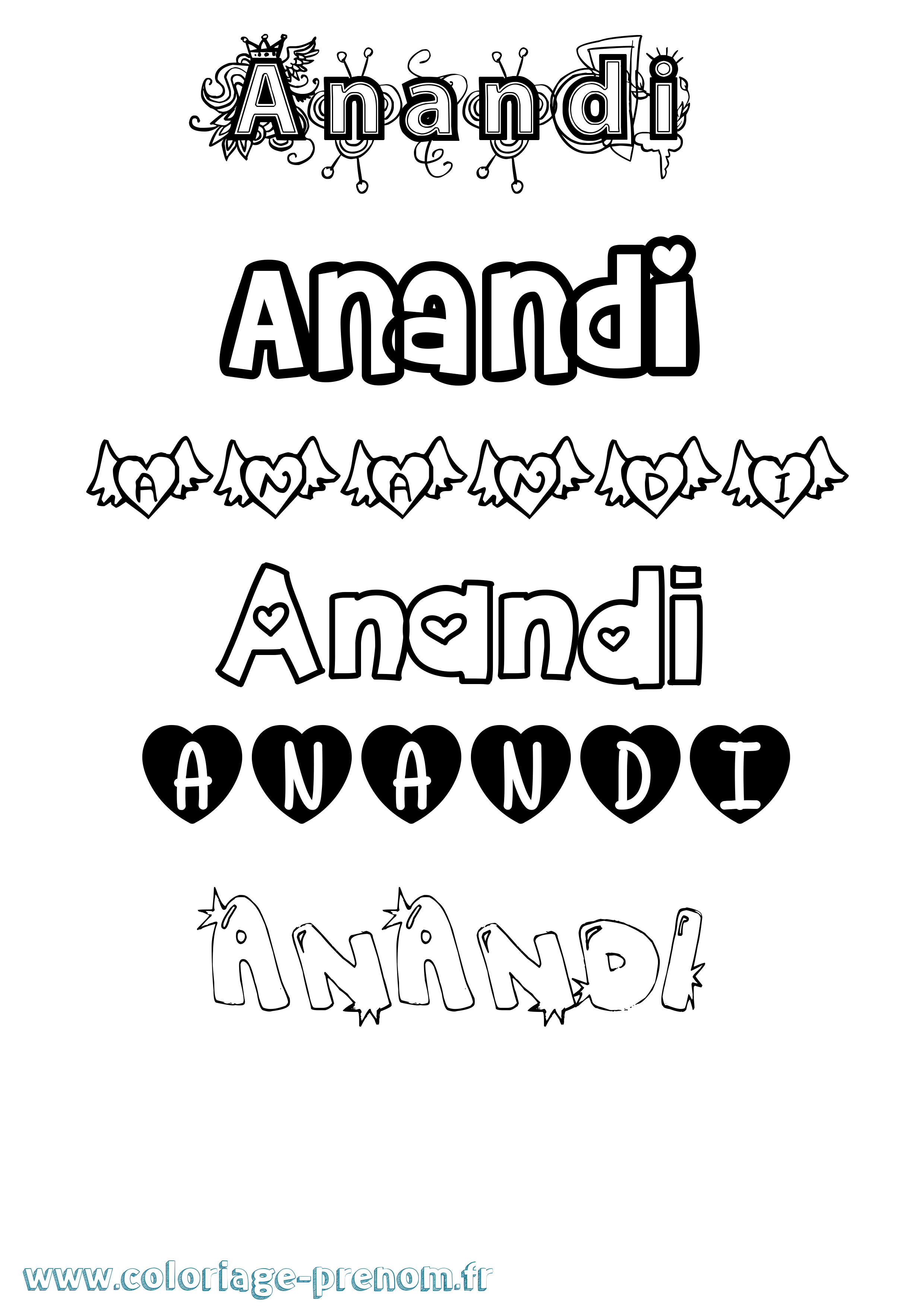 Coloriage prénom Anandi Girly