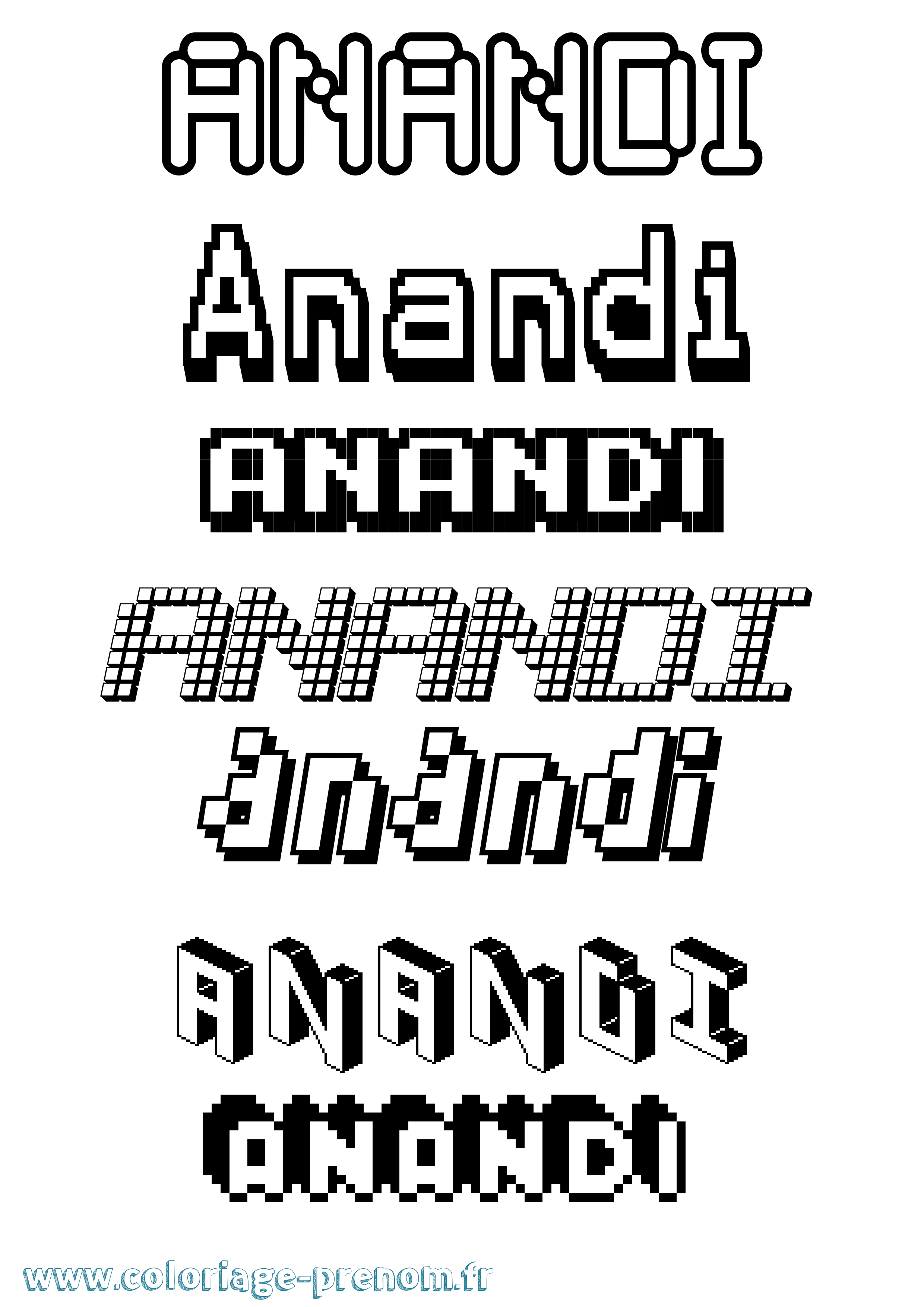 Coloriage prénom Anandi Pixel
