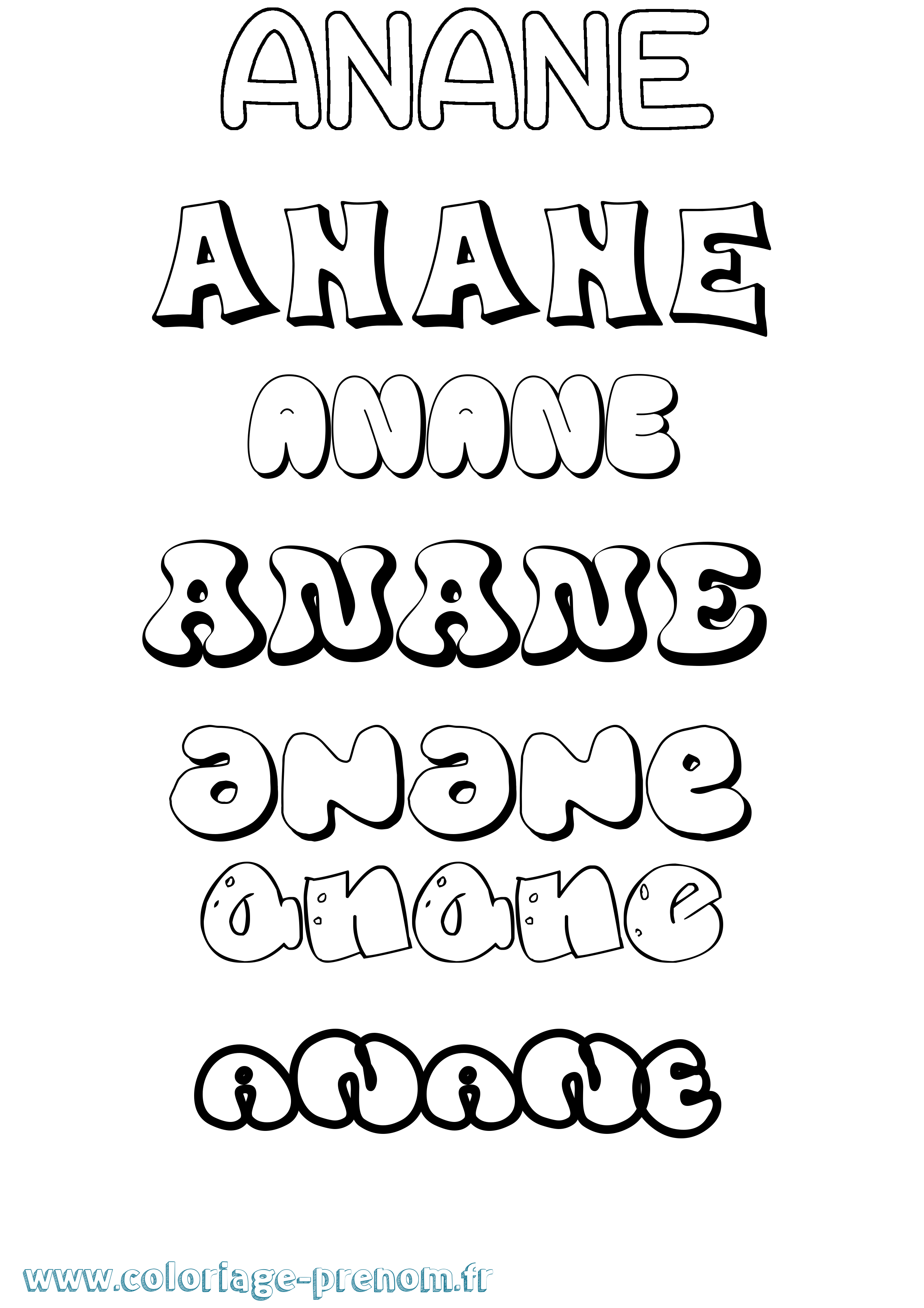 Coloriage prénom Anane Bubble