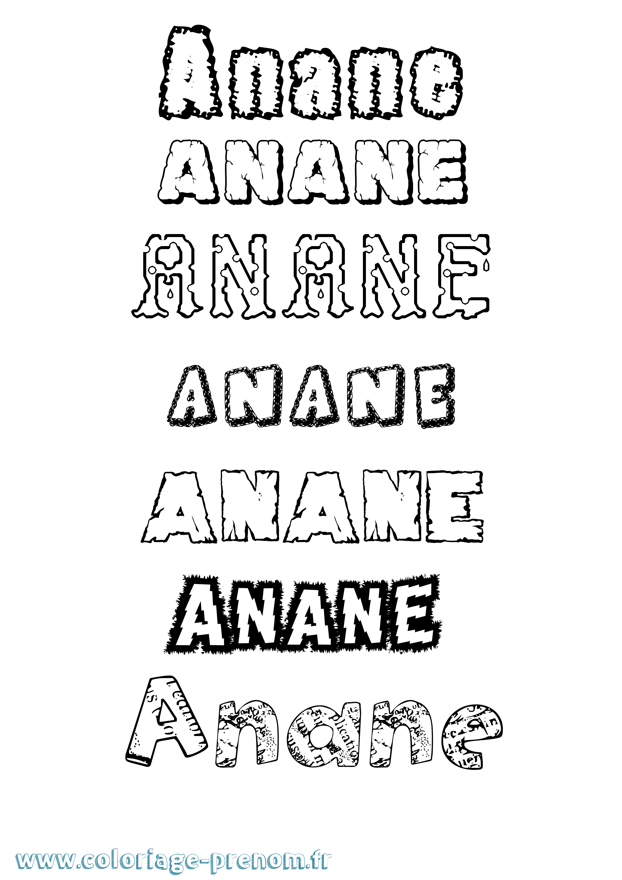 Coloriage prénom Anane Destructuré