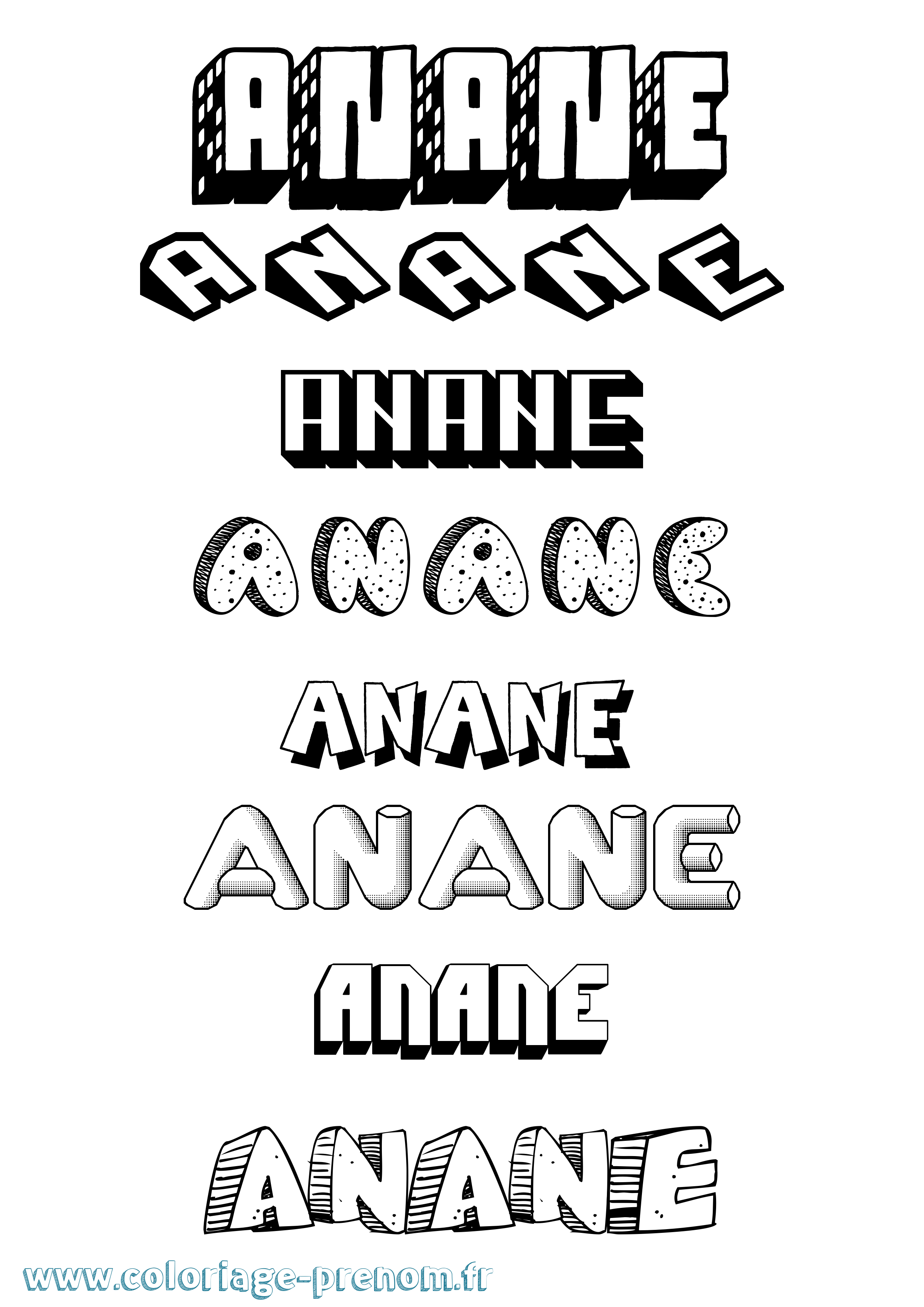 Coloriage Anane Effet 3D Coloriage prénom Anane Effet 3D