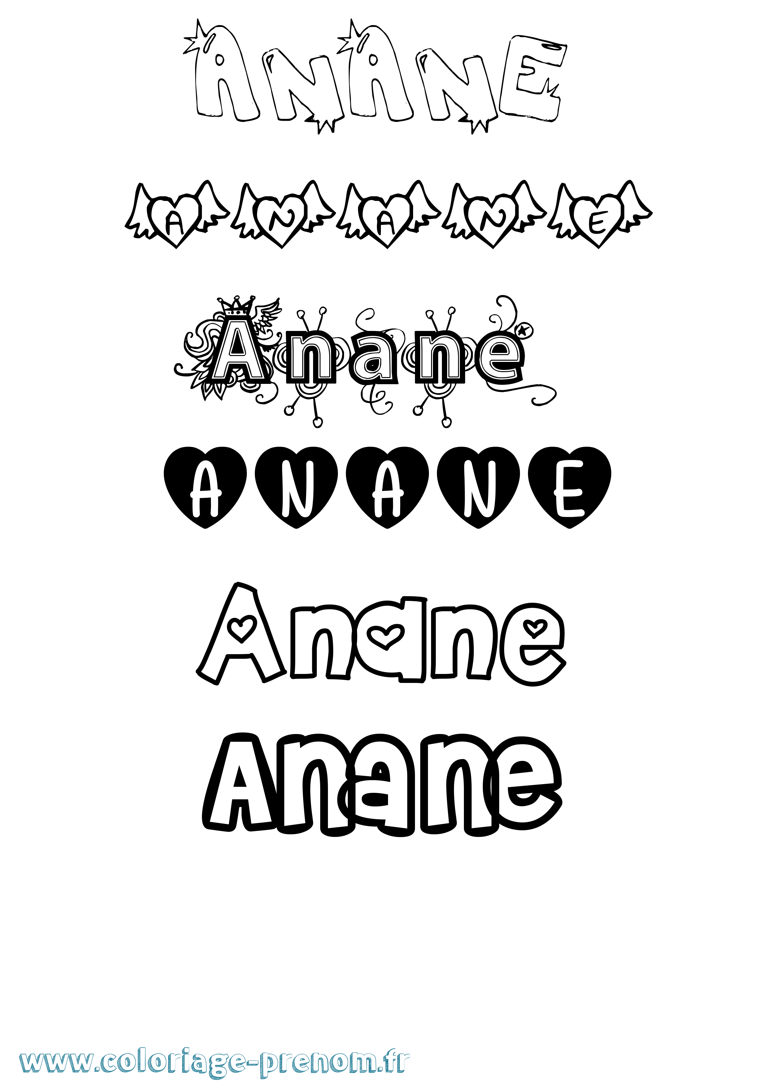Coloriage prénom Anane Girly
