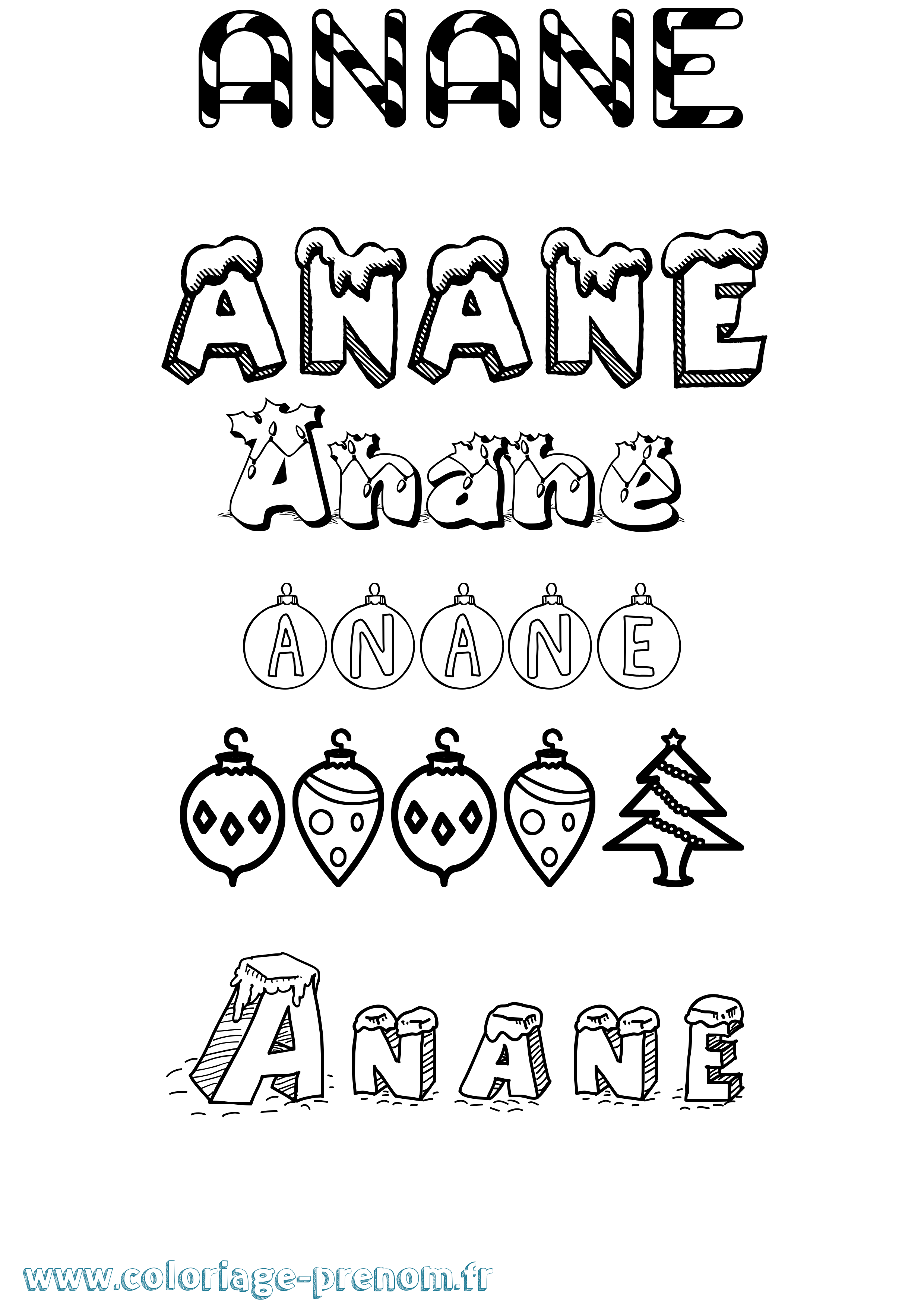 Coloriage prénom Anane Noël