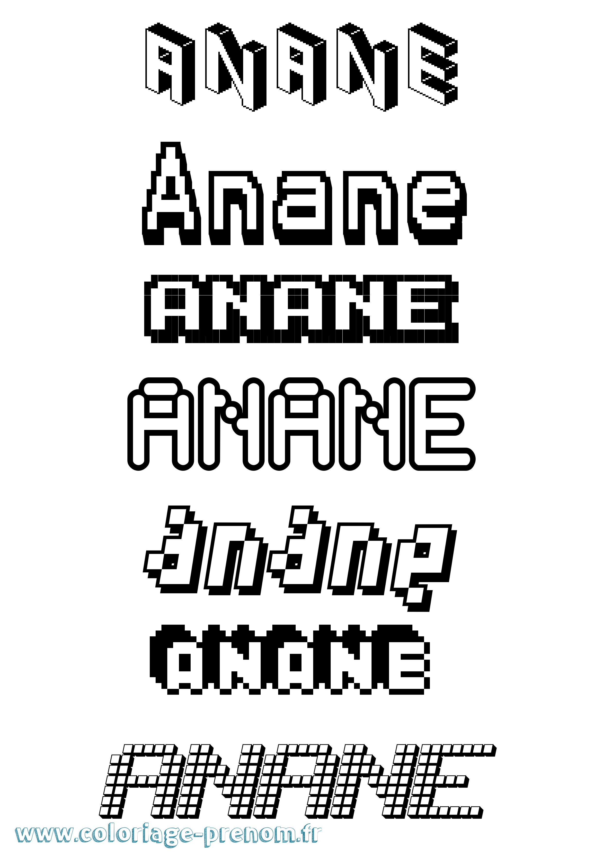 Coloriage prénom Anane Pixel