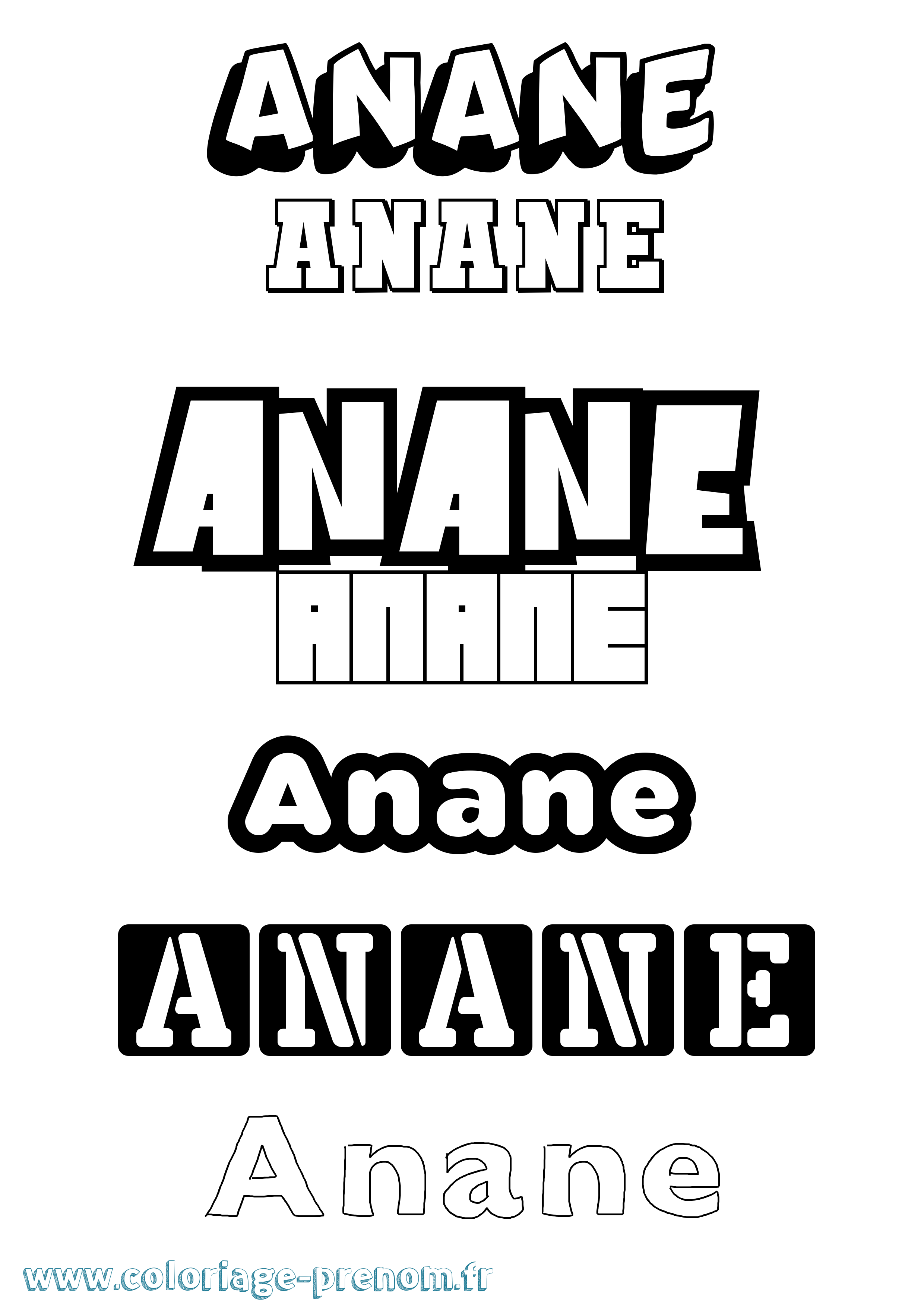 Coloriage prénom Anane Simple