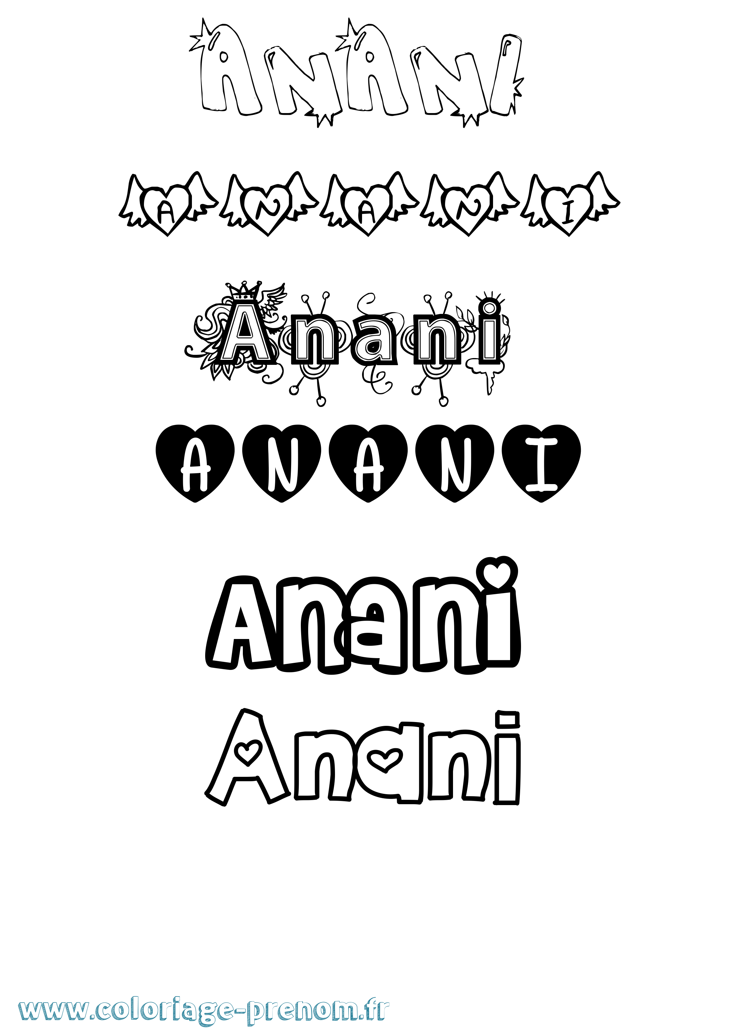 Coloriage prénom Anani Girly