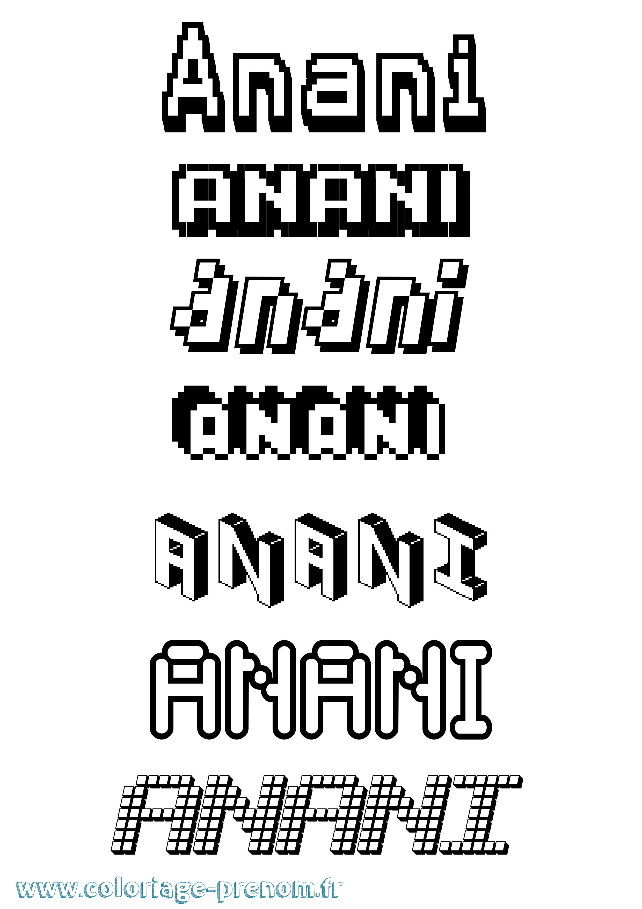 Coloriage prénom Anani Pixel