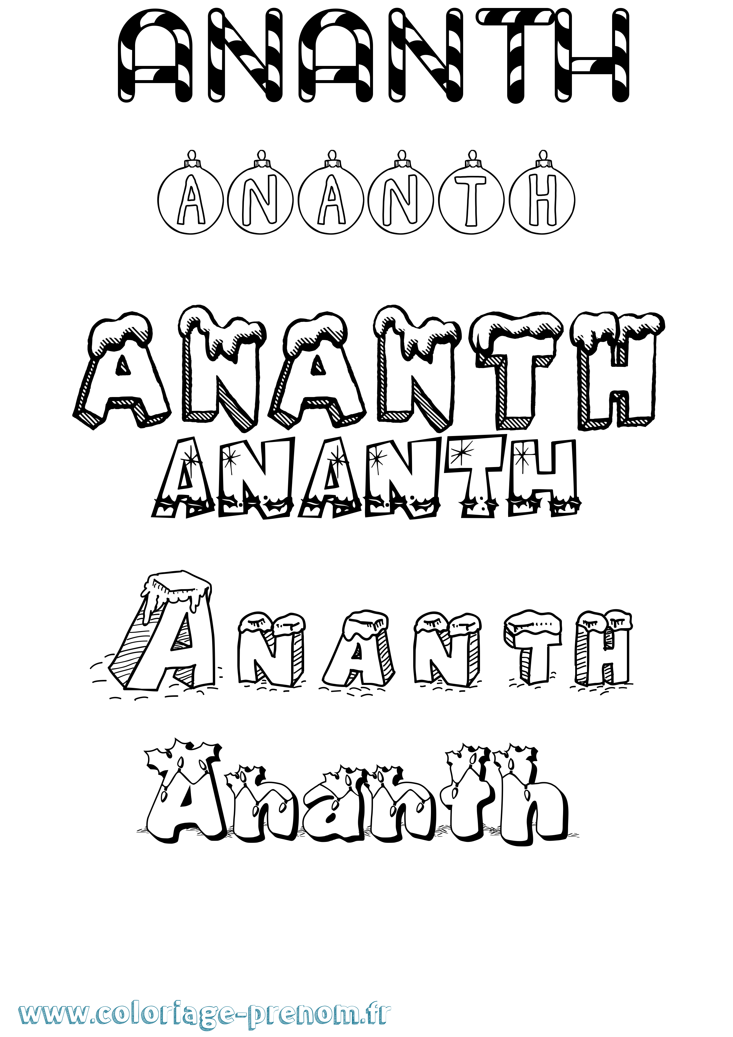 Coloriage prénom Ananth Noël