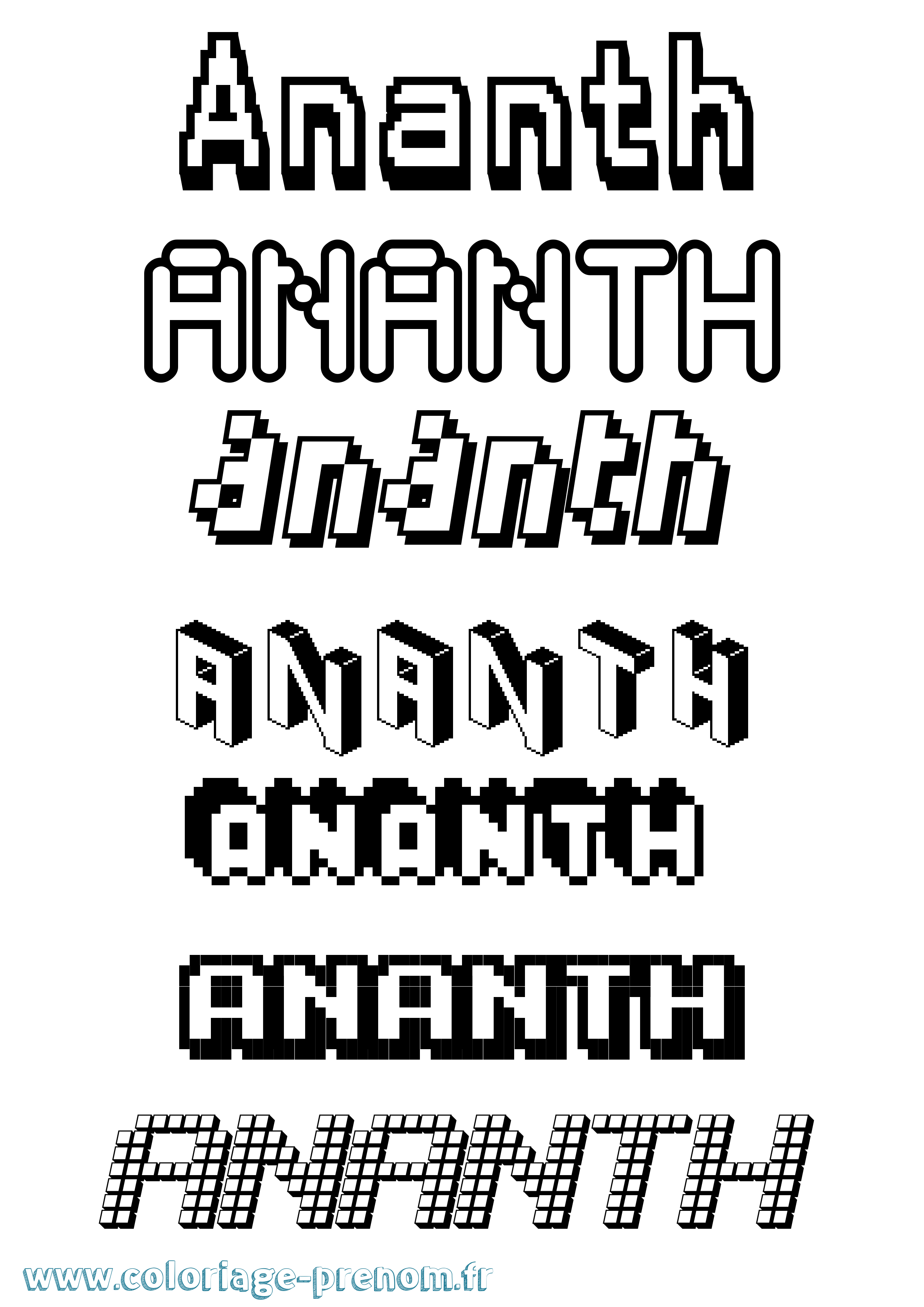 Coloriage prénom Ananth Pixel
