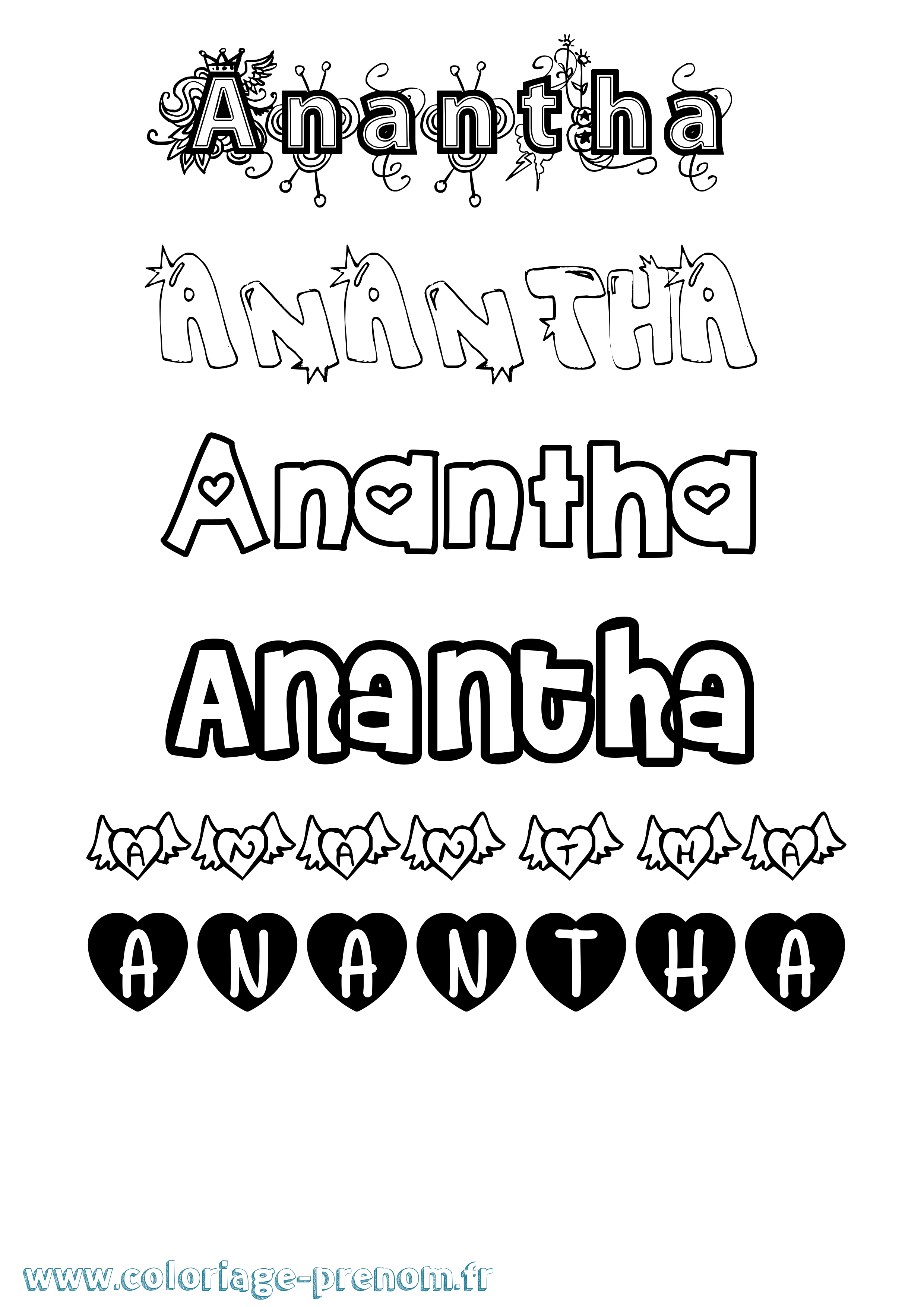 Coloriage prénom Anantha Girly