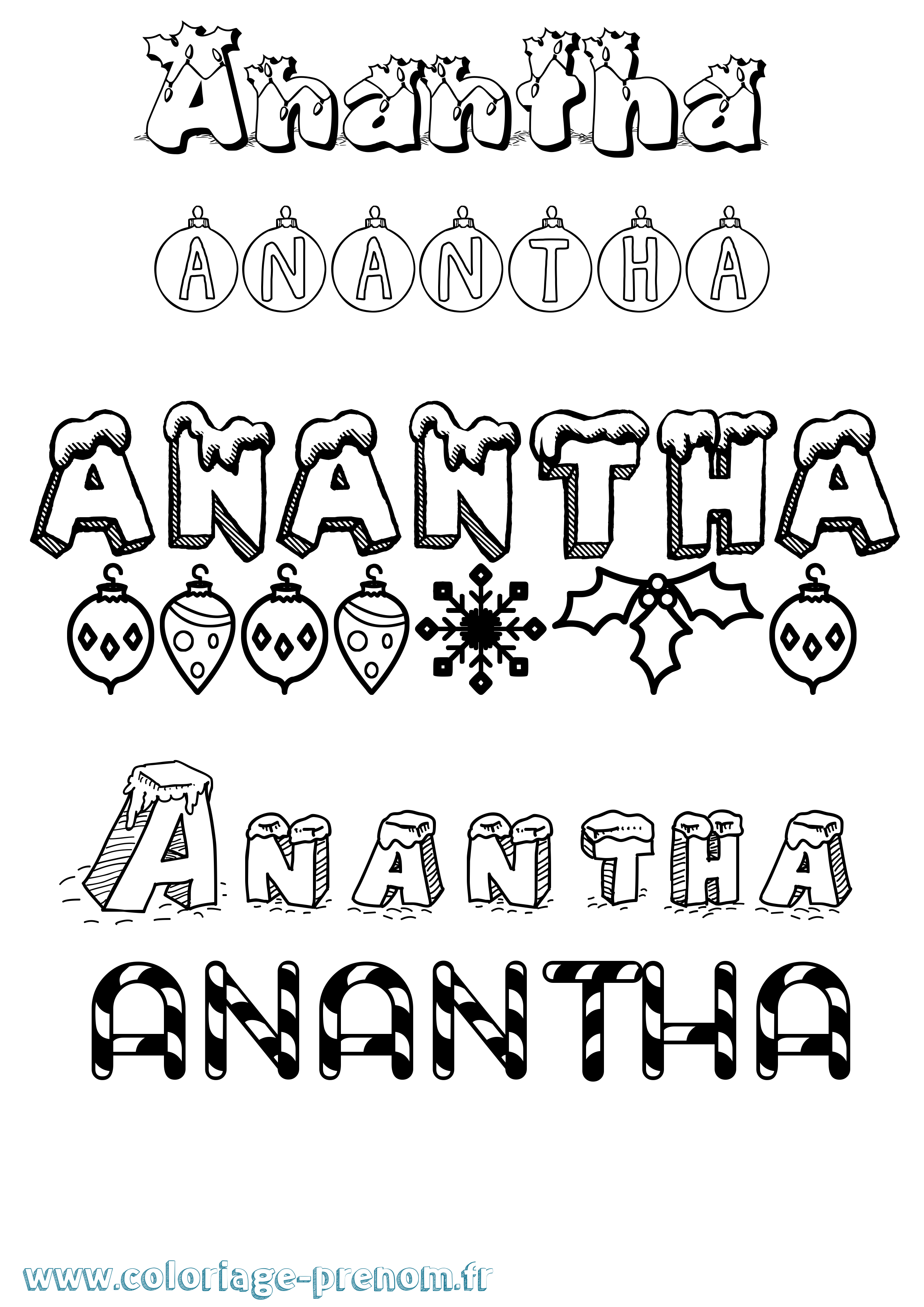 Coloriage prénom Anantha Noël
