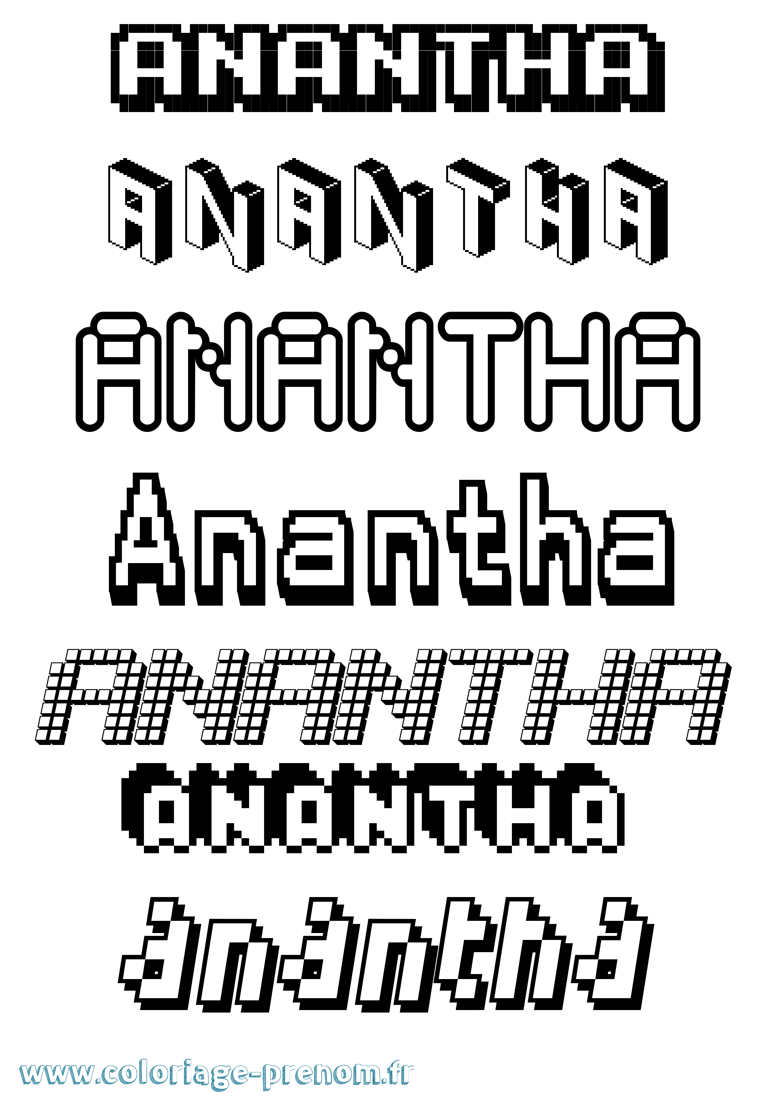 Coloriage prénom Anantha Pixel