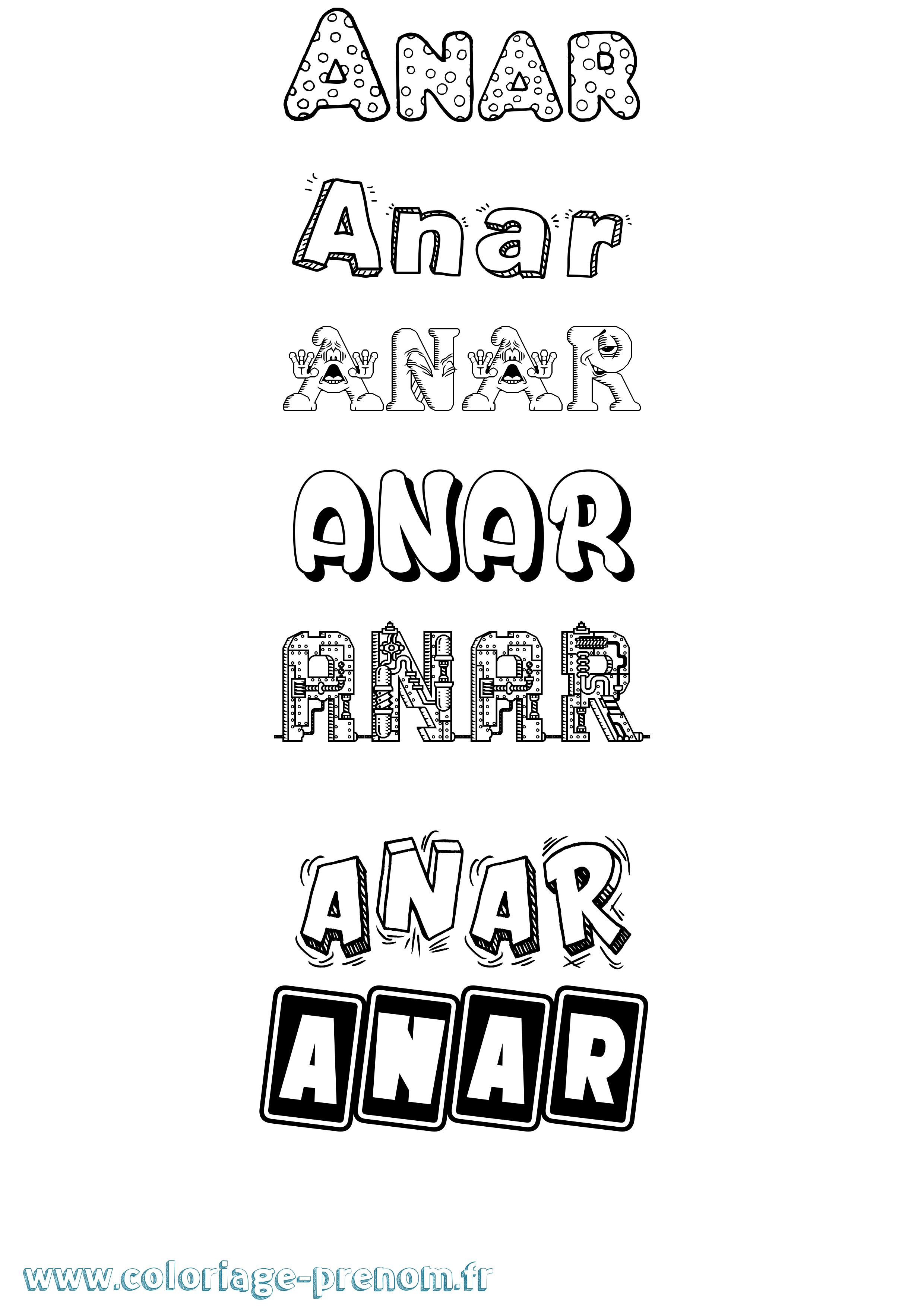 Coloriage prénom Anar Fun