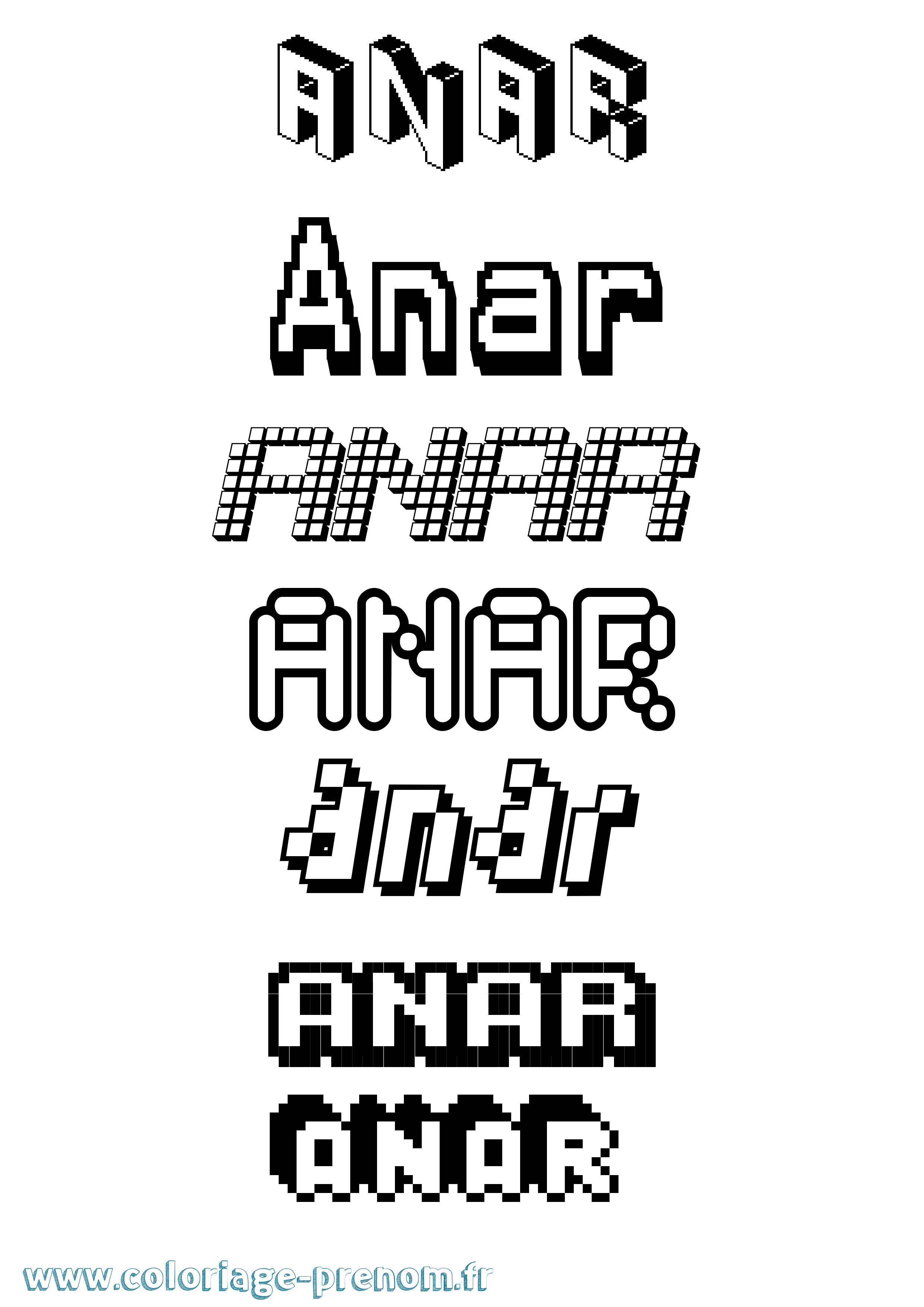Coloriage prénom Anar Pixel