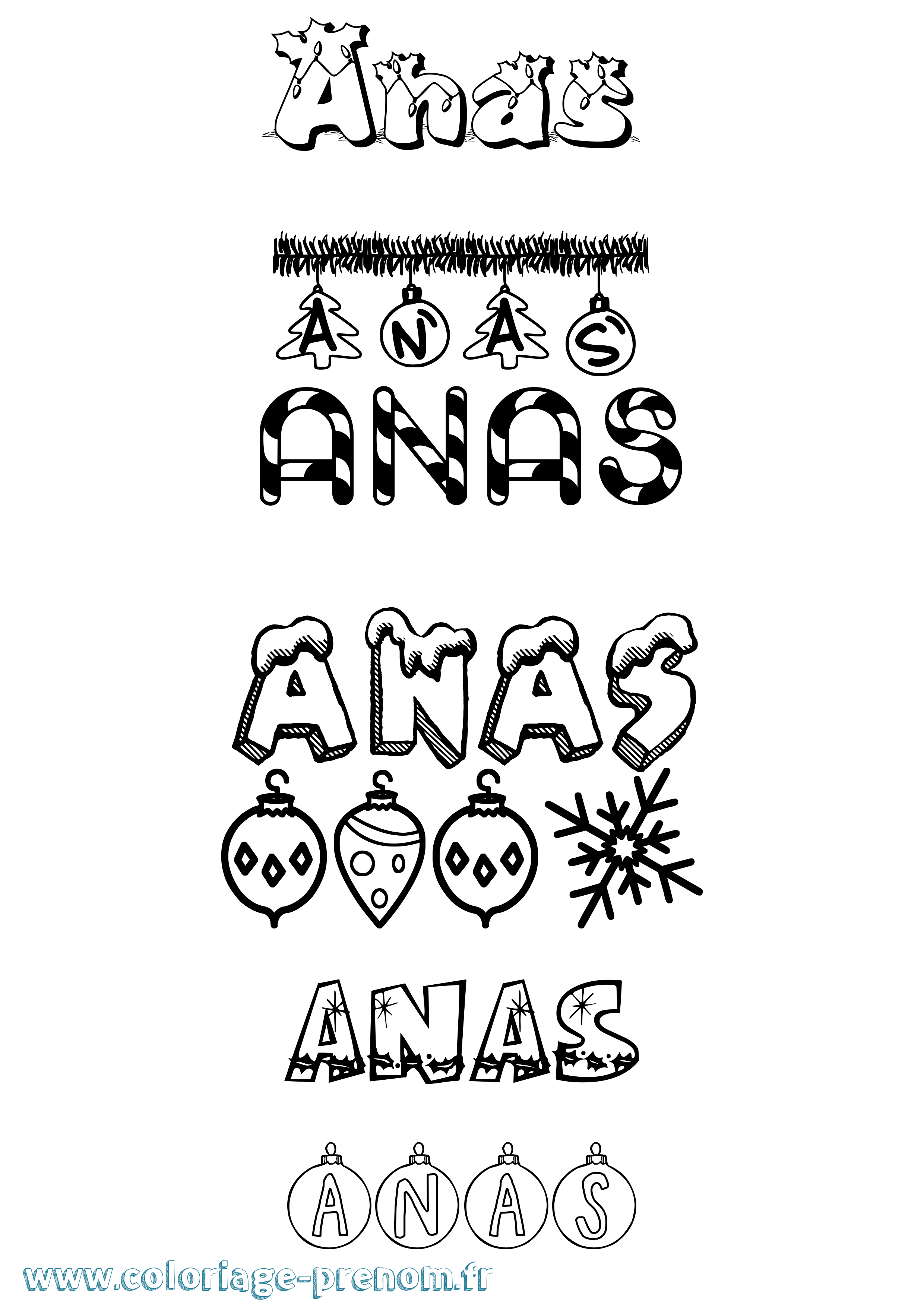 Coloriage prénom Anas Noël