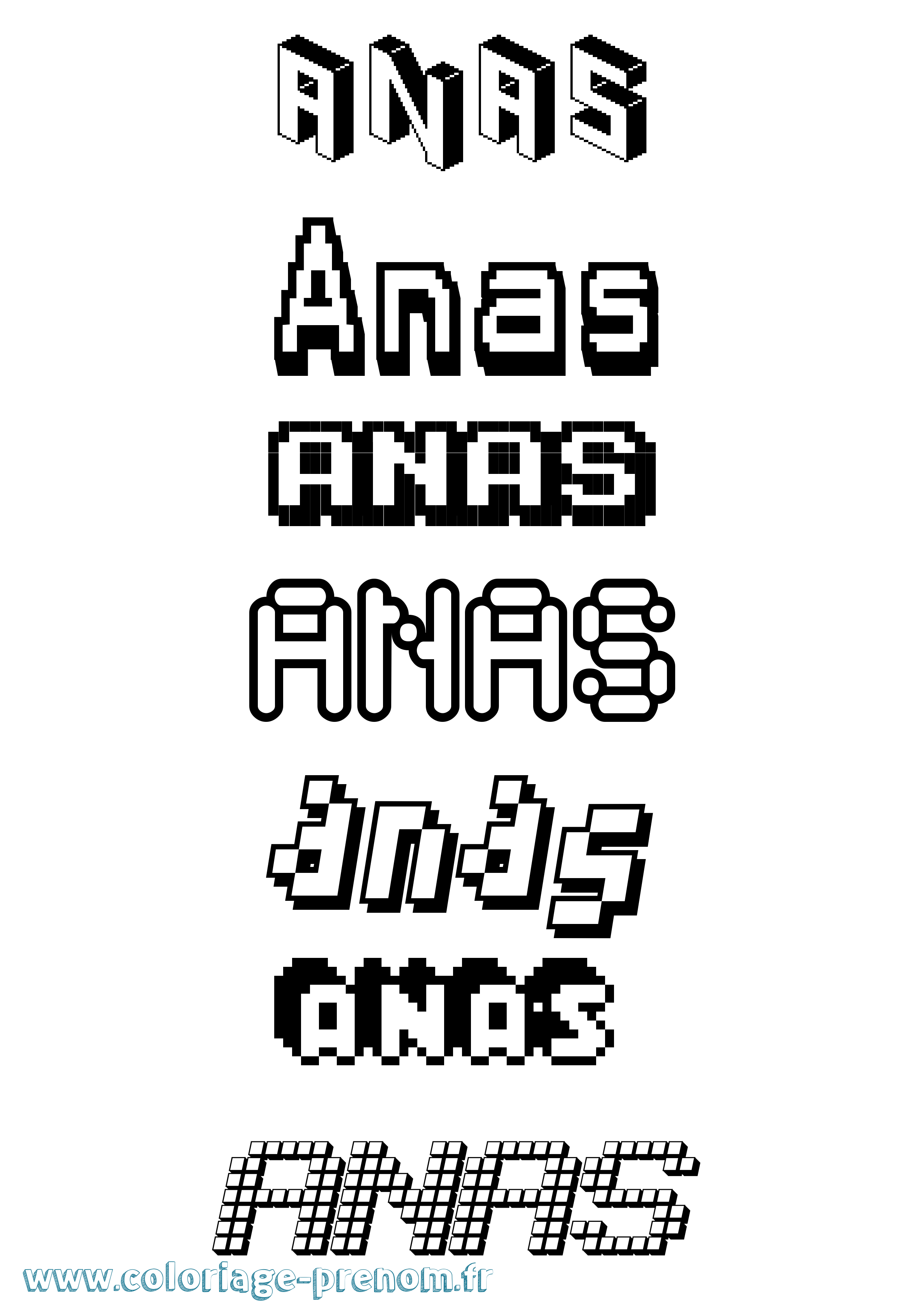 Coloriage prénom Anas Pixel