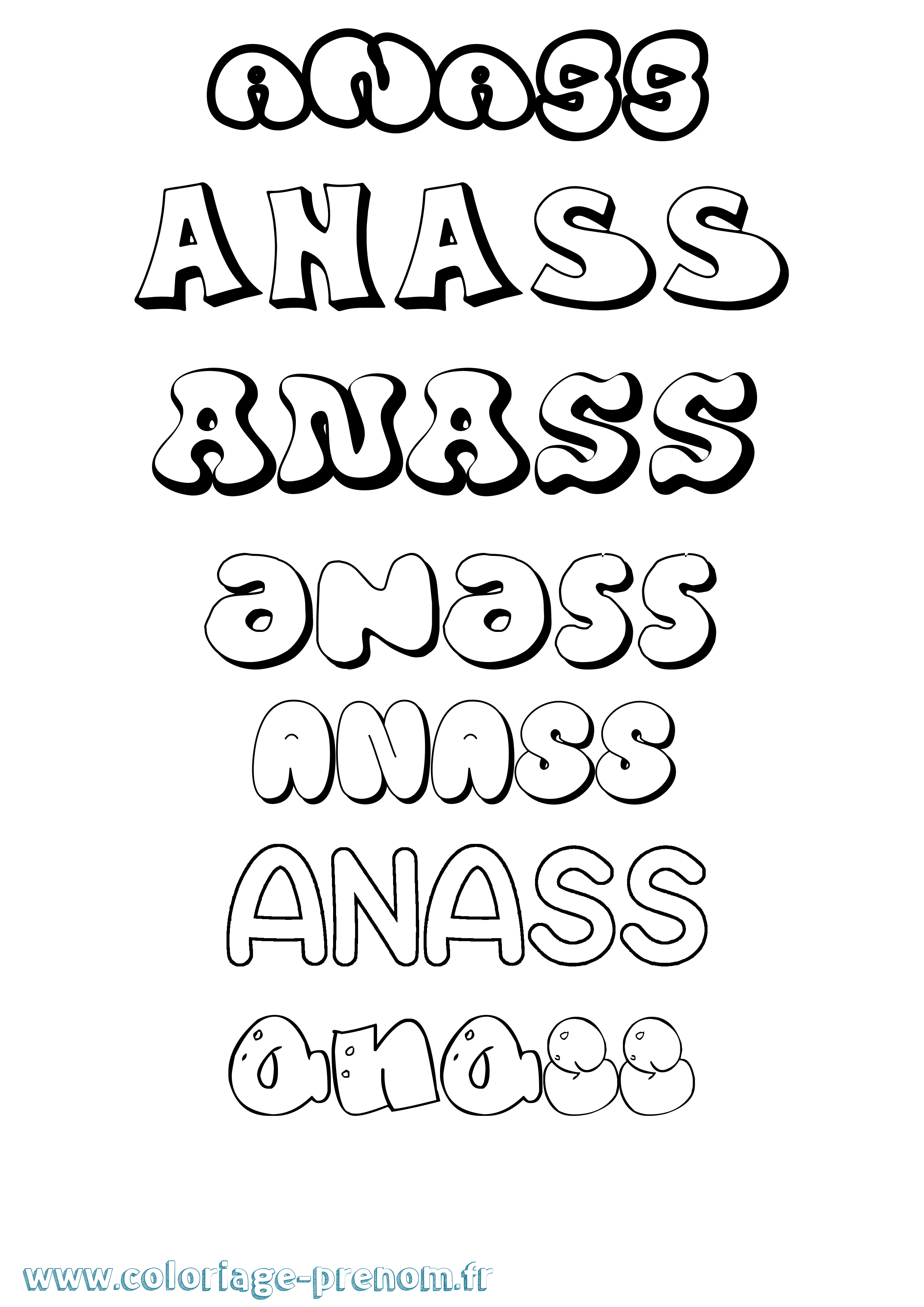 Coloriage prénom Anass Bubble