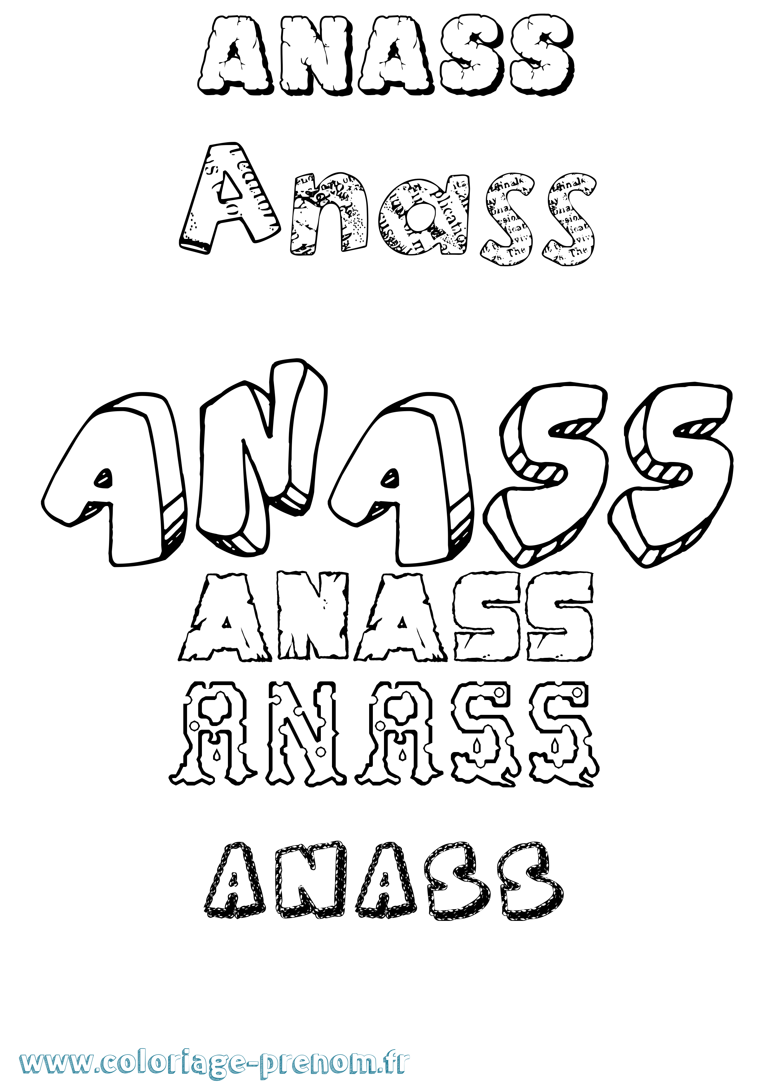 Coloriage prénom Anass Destructuré