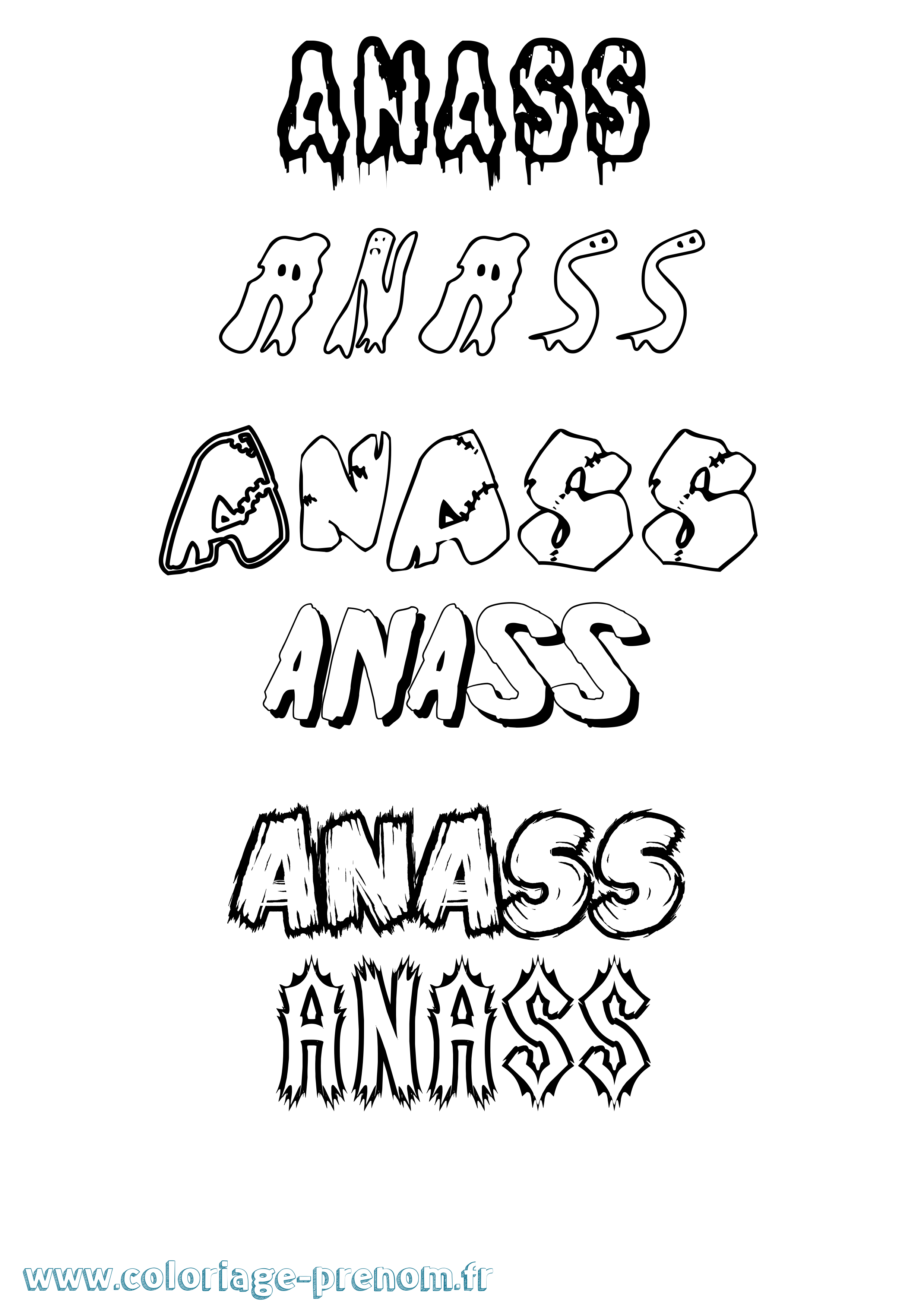 Coloriage prénom Anass Frisson