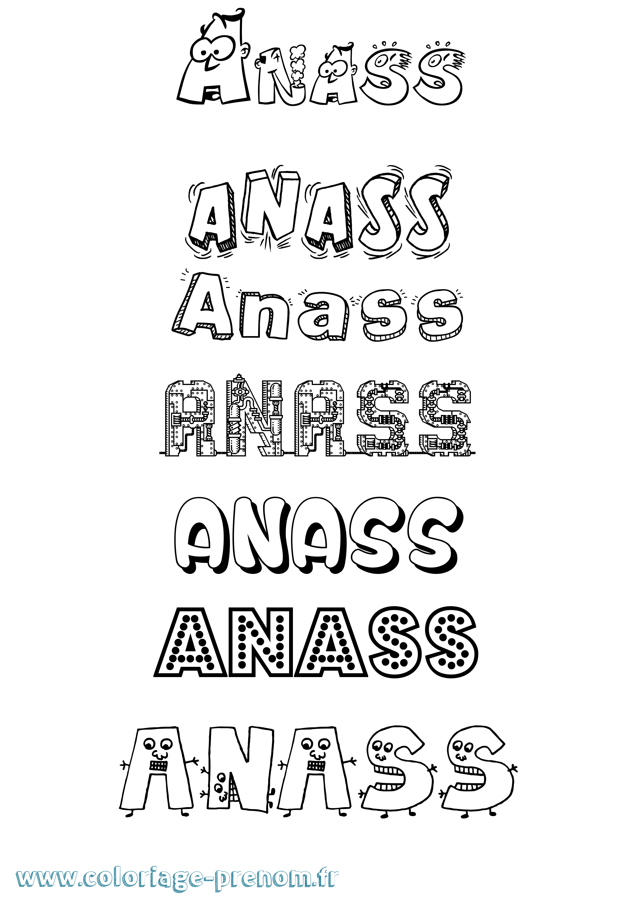 Coloriage prénom Anass Fun