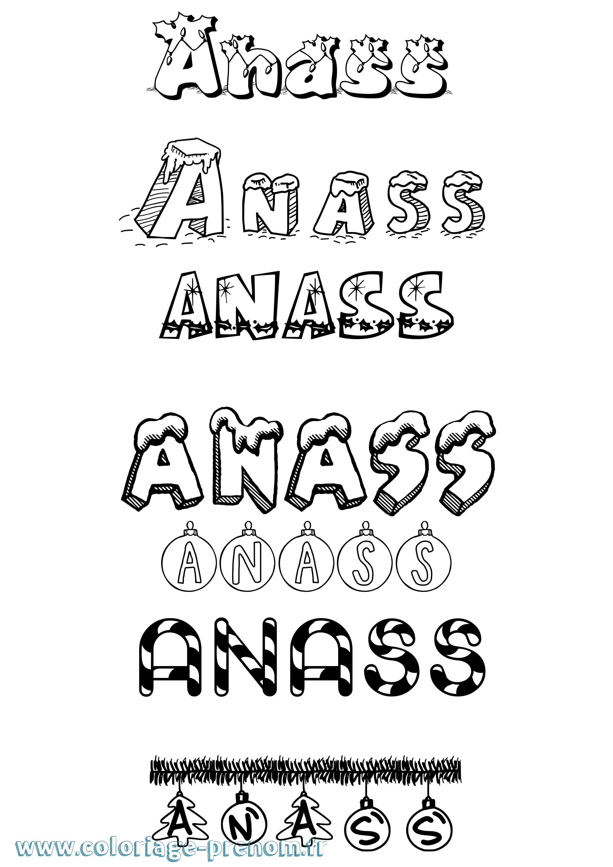 Coloriage prénom Anass Noël