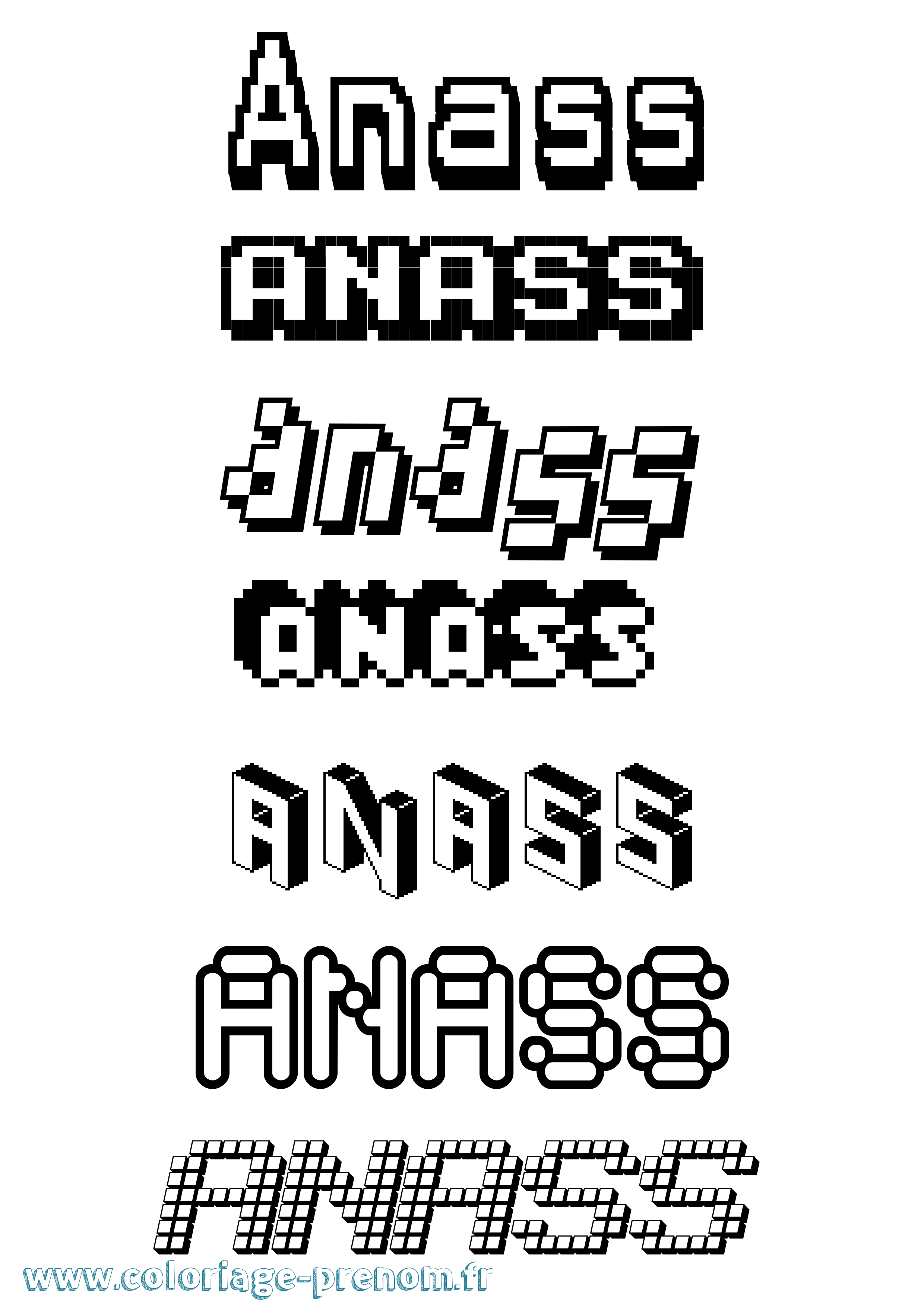 Coloriage prénom Anass Pixel