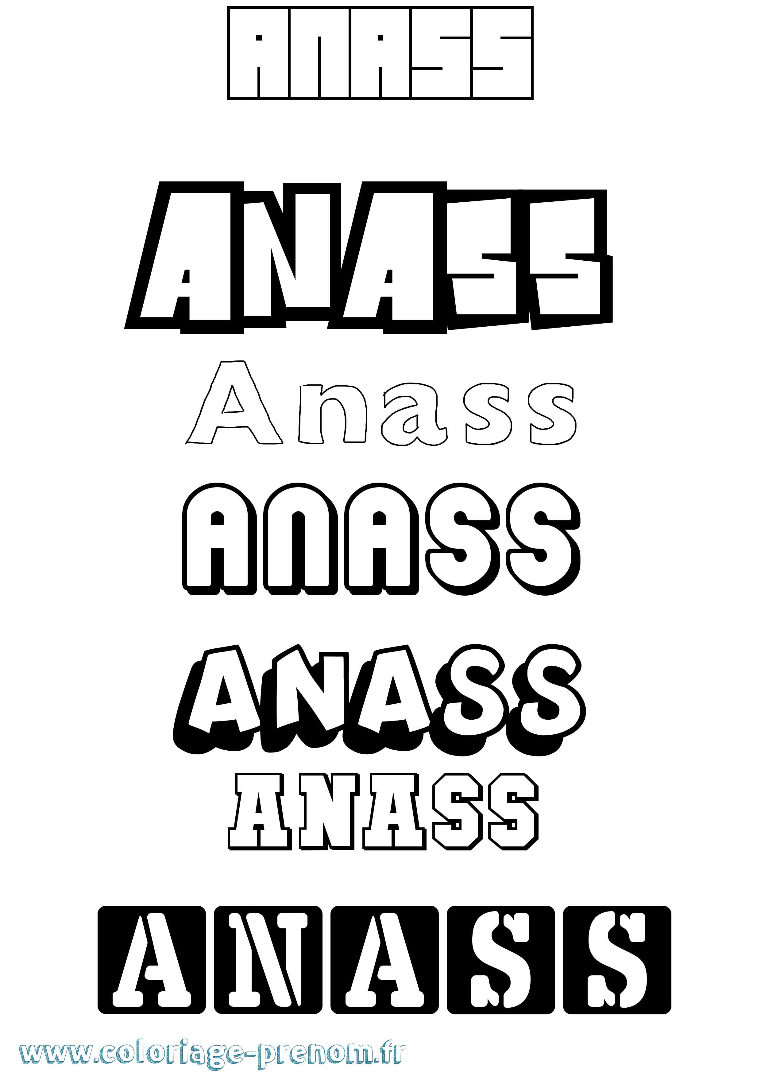 Coloriage prénom Anass Simple