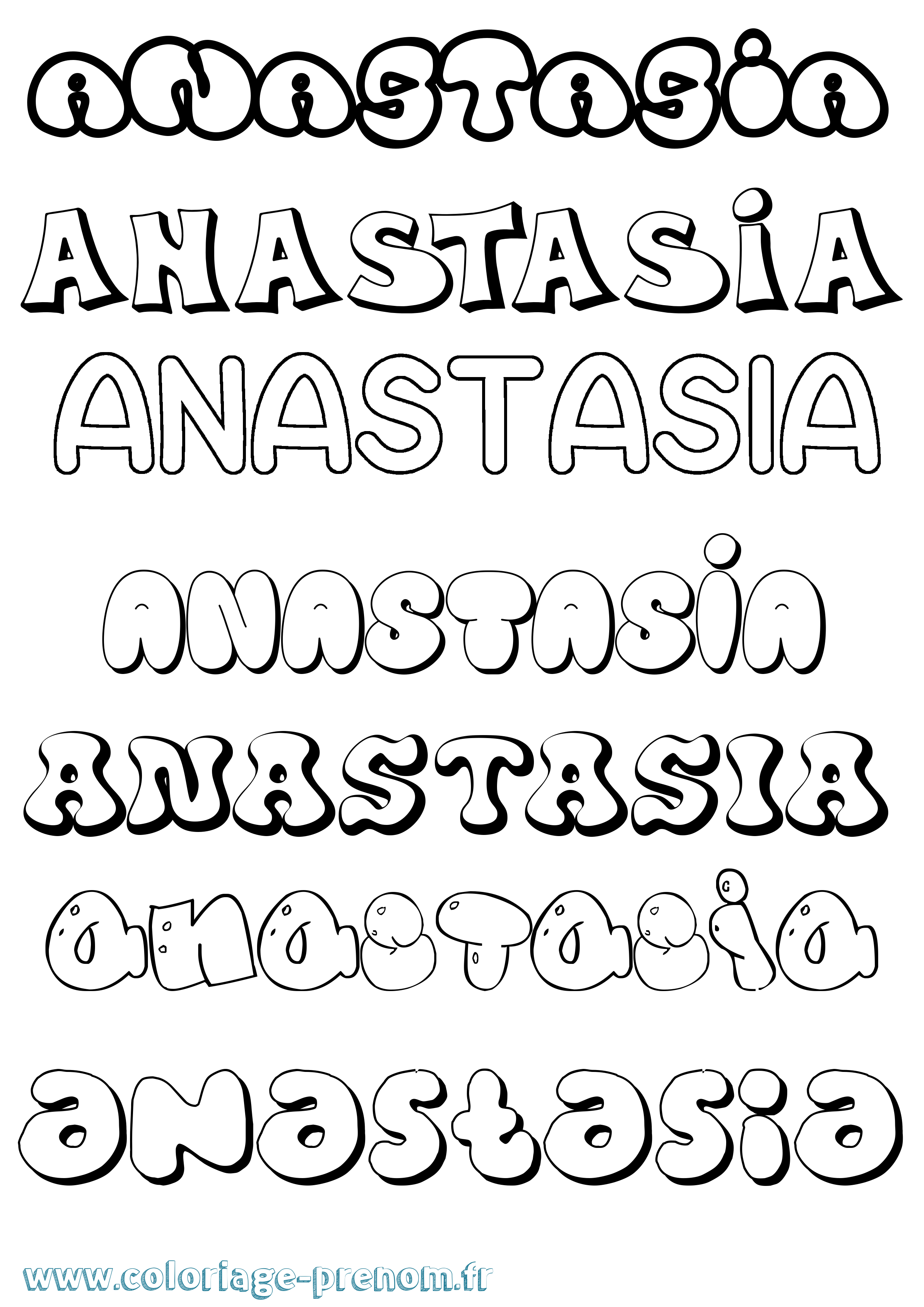 Coloriage prénom Anastasia Bubble