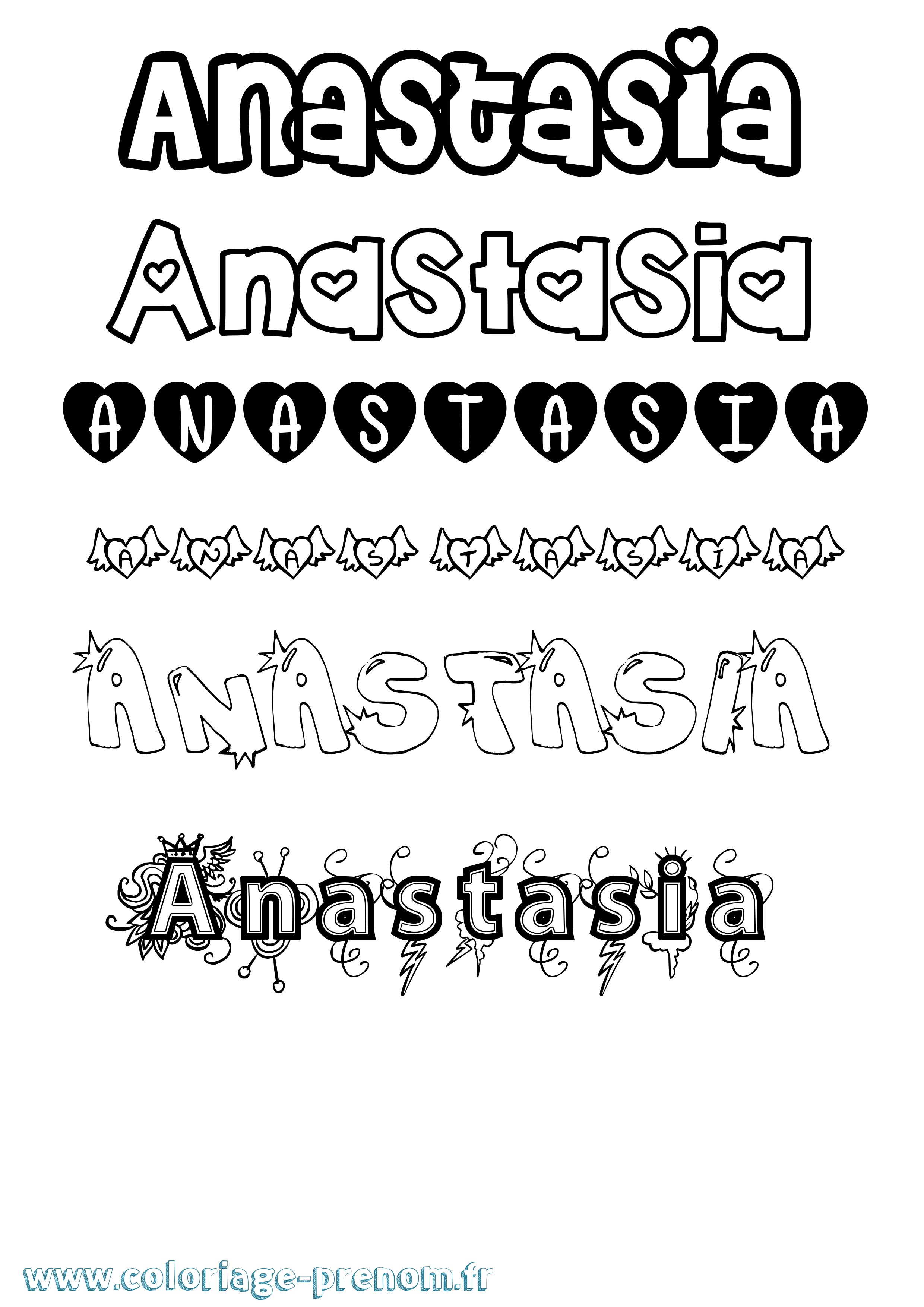 Coloriage prénom Anastasia Girly