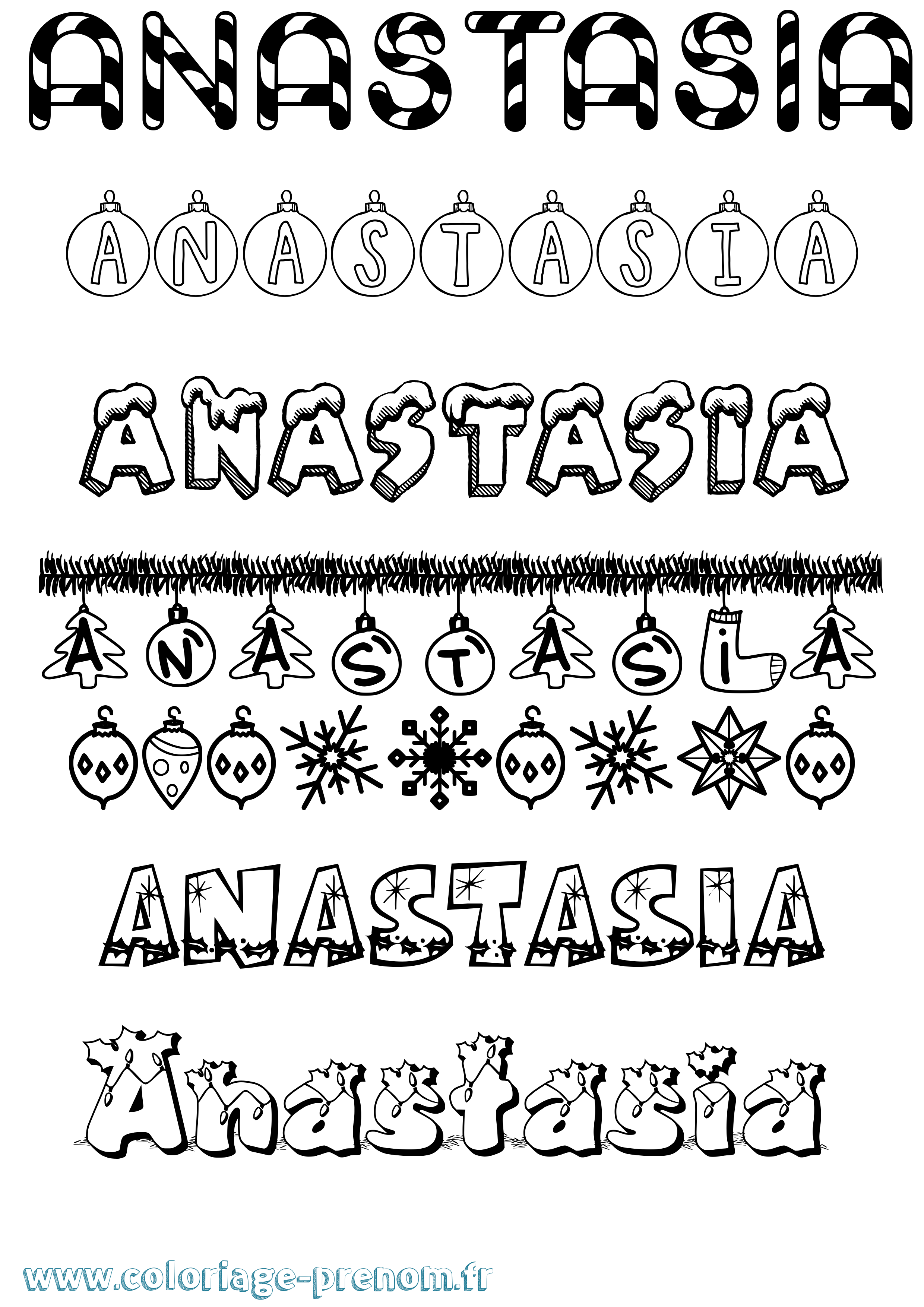 Coloriage prénom Anastasia Noël