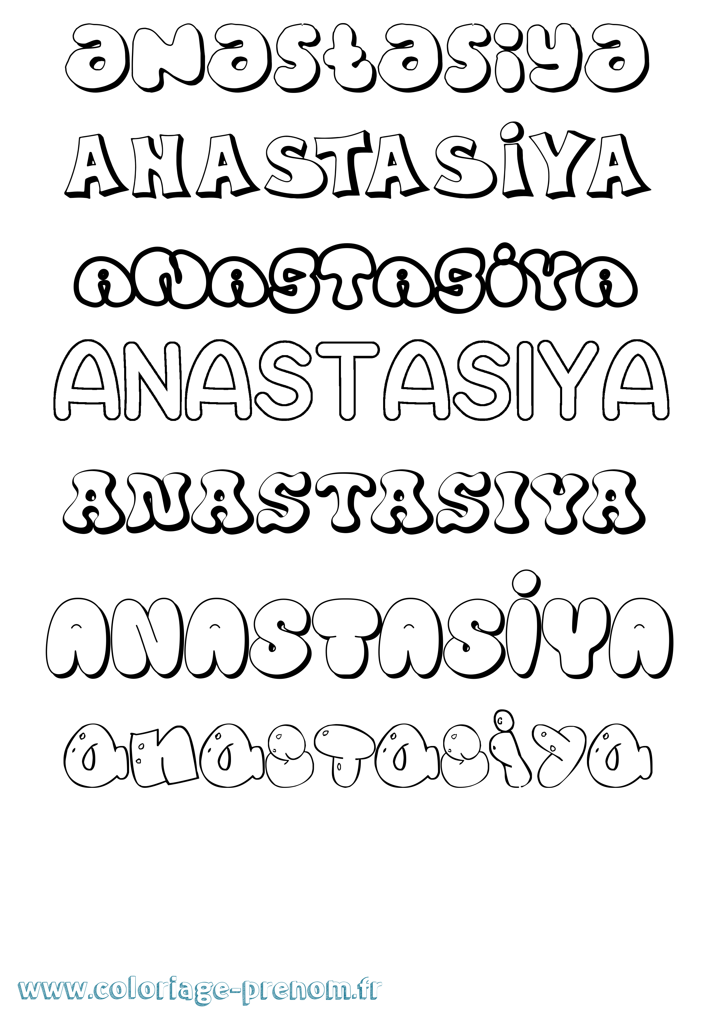 Coloriage prénom Anastasiya Bubble
