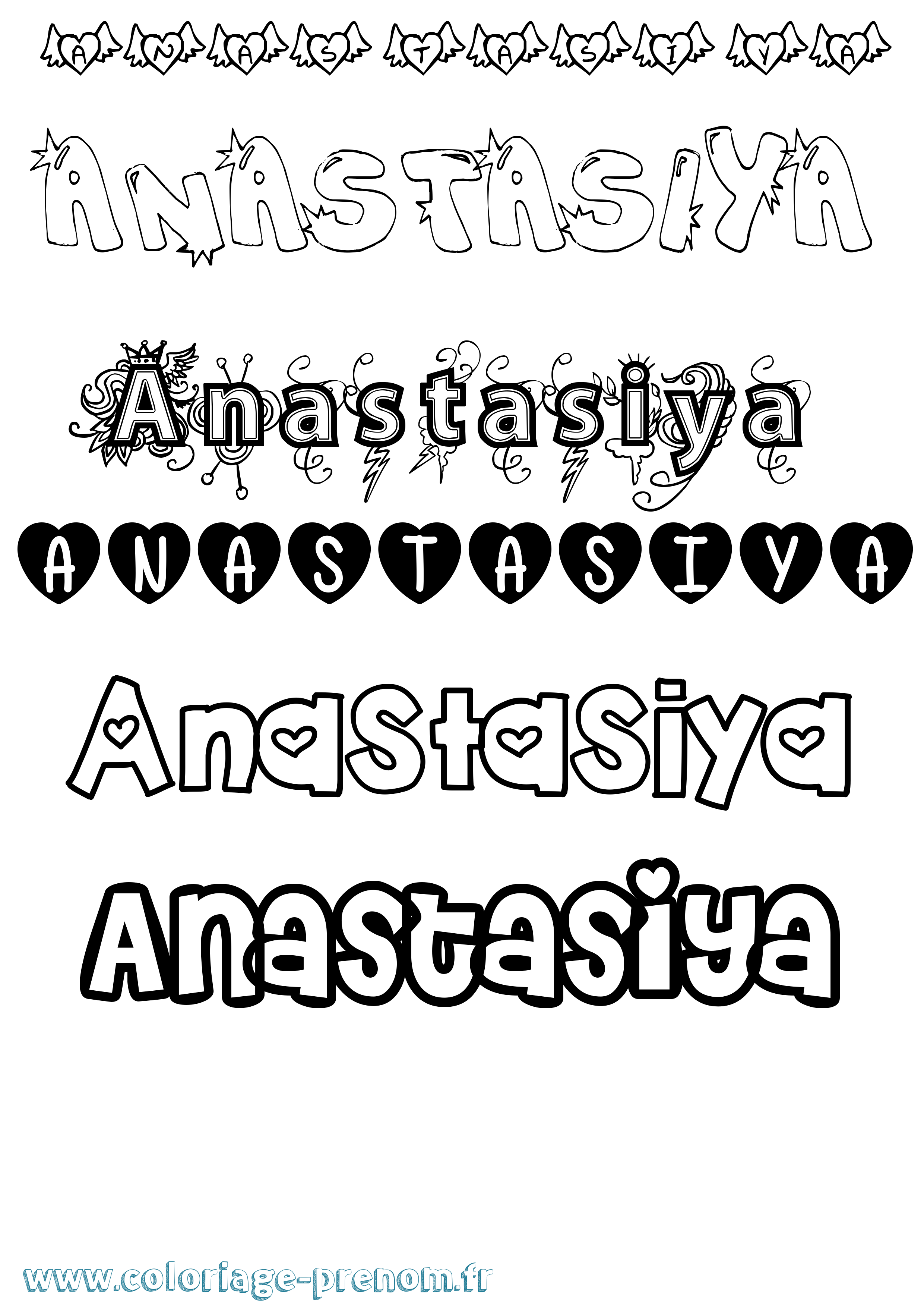 Coloriage prénom Anastasiya Girly