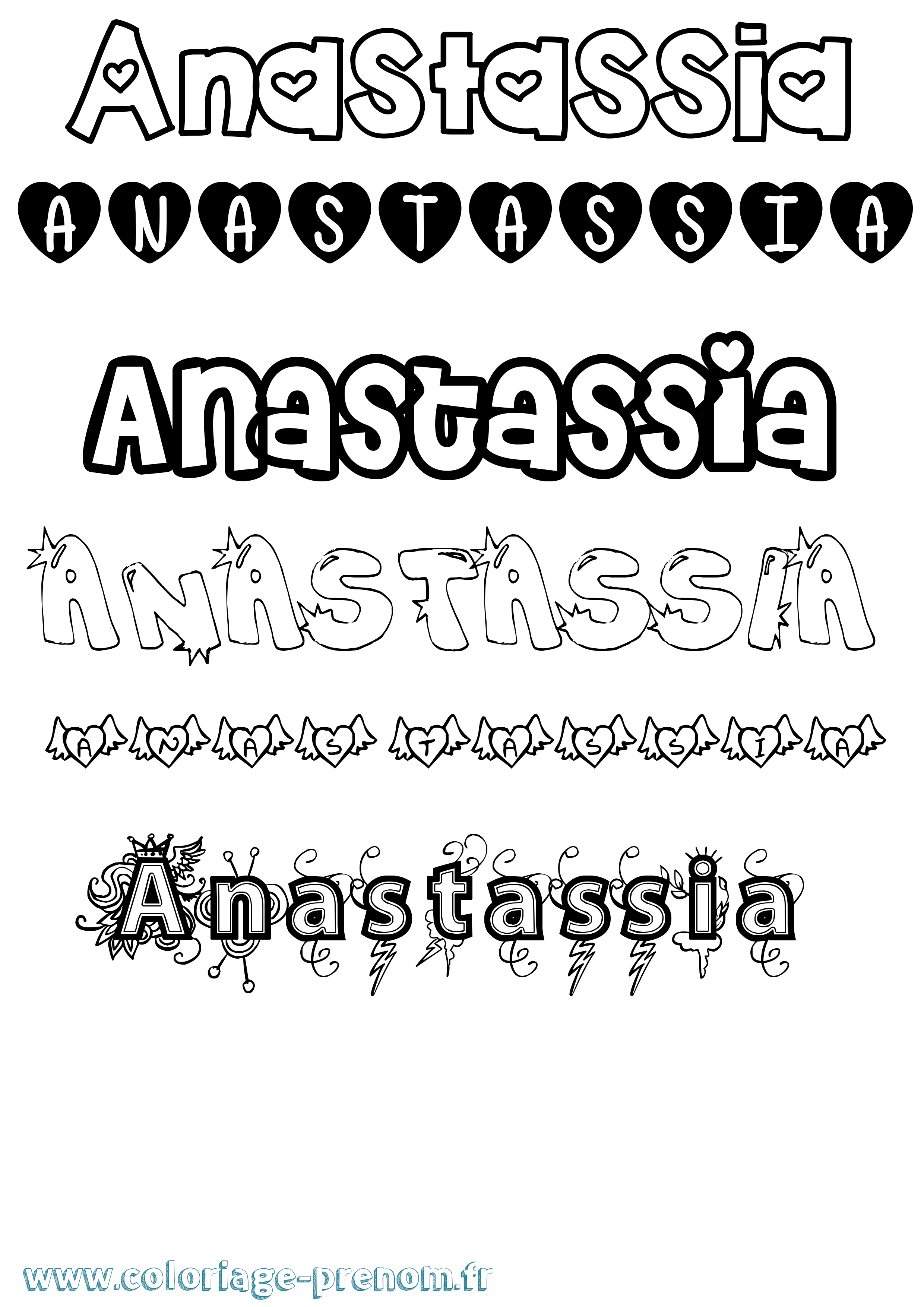 Coloriage prénom Anastassia Girly