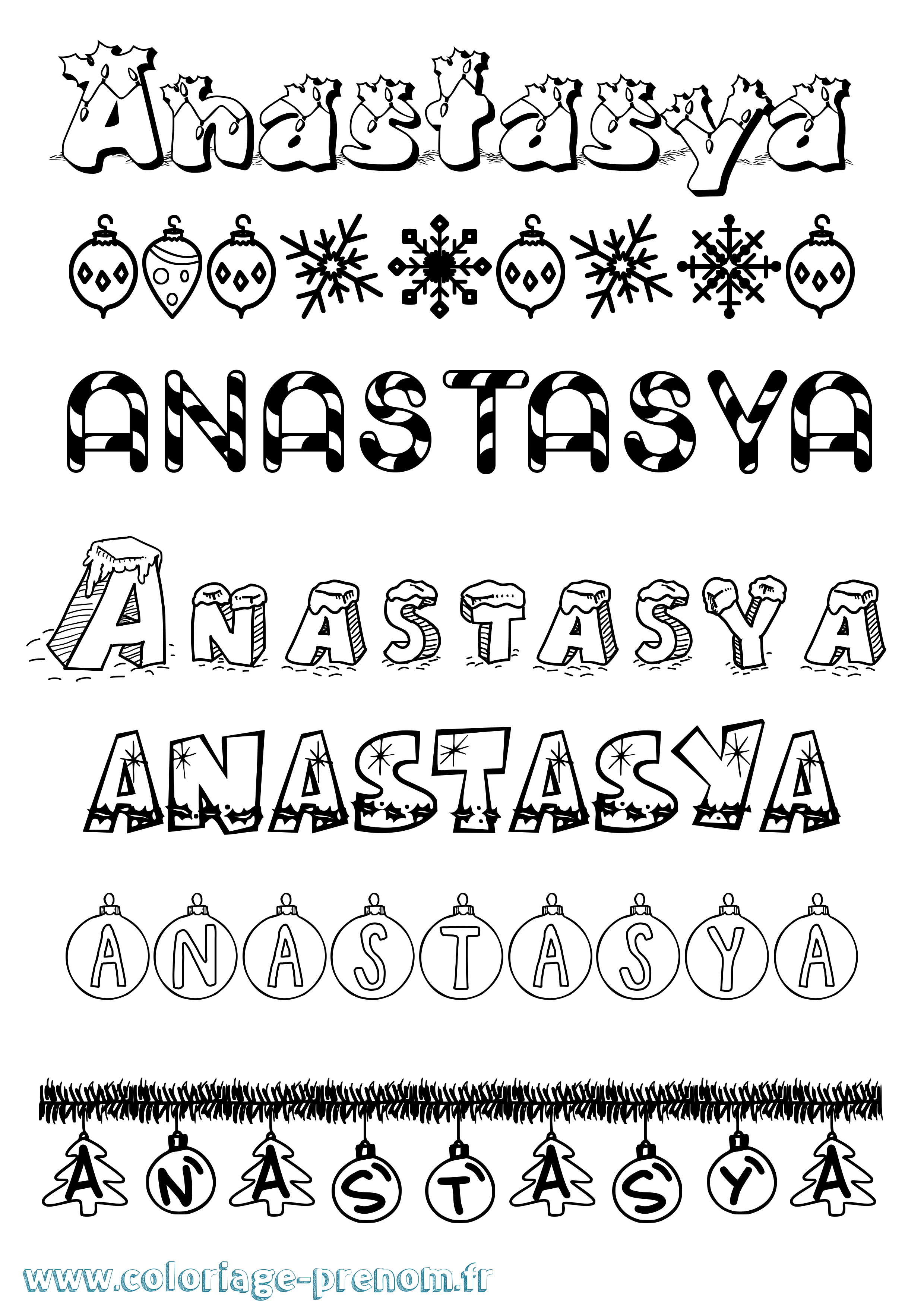 Coloriage prénom Anastasya Noël
