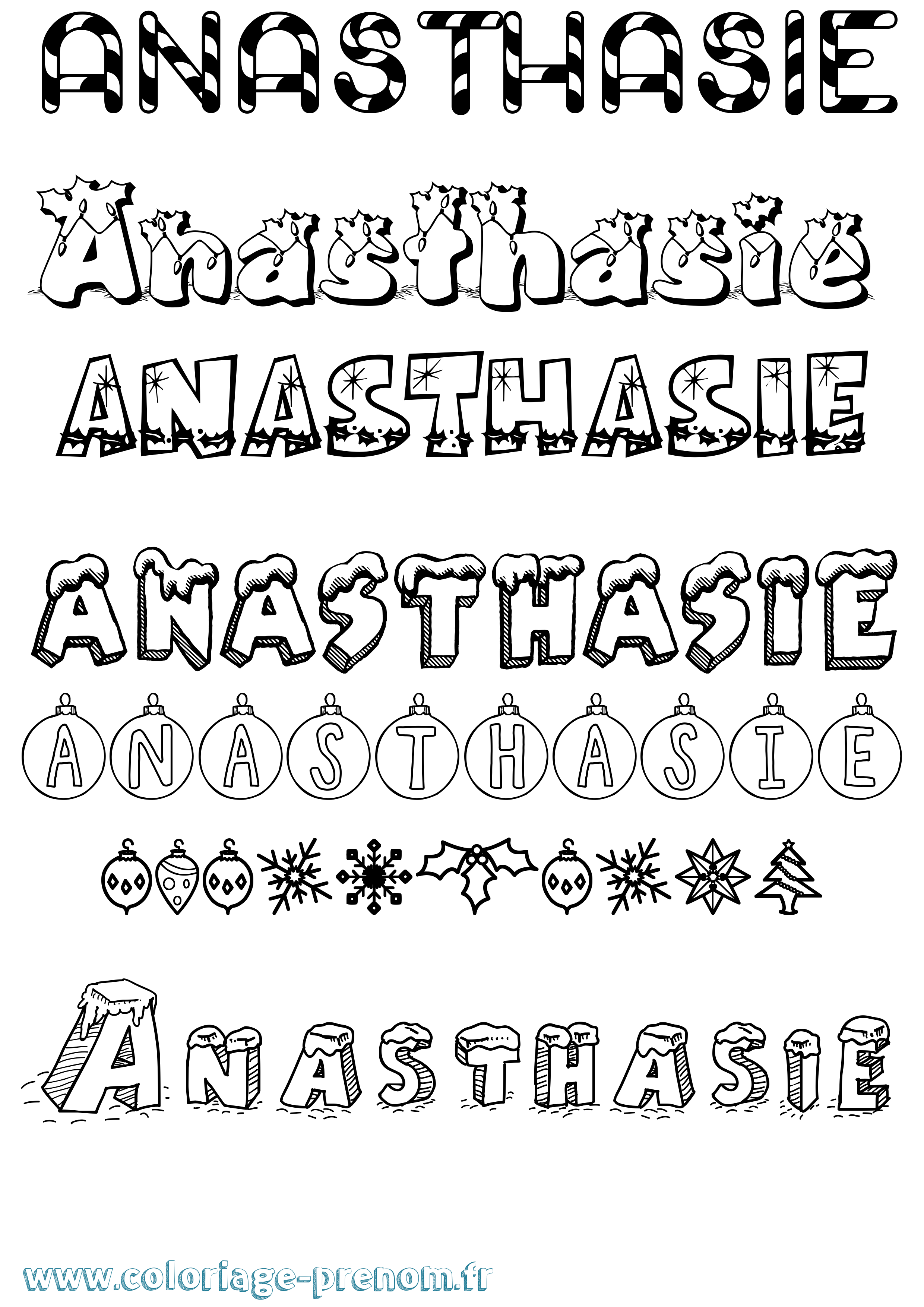 Coloriage prénom Anasthasie Noël