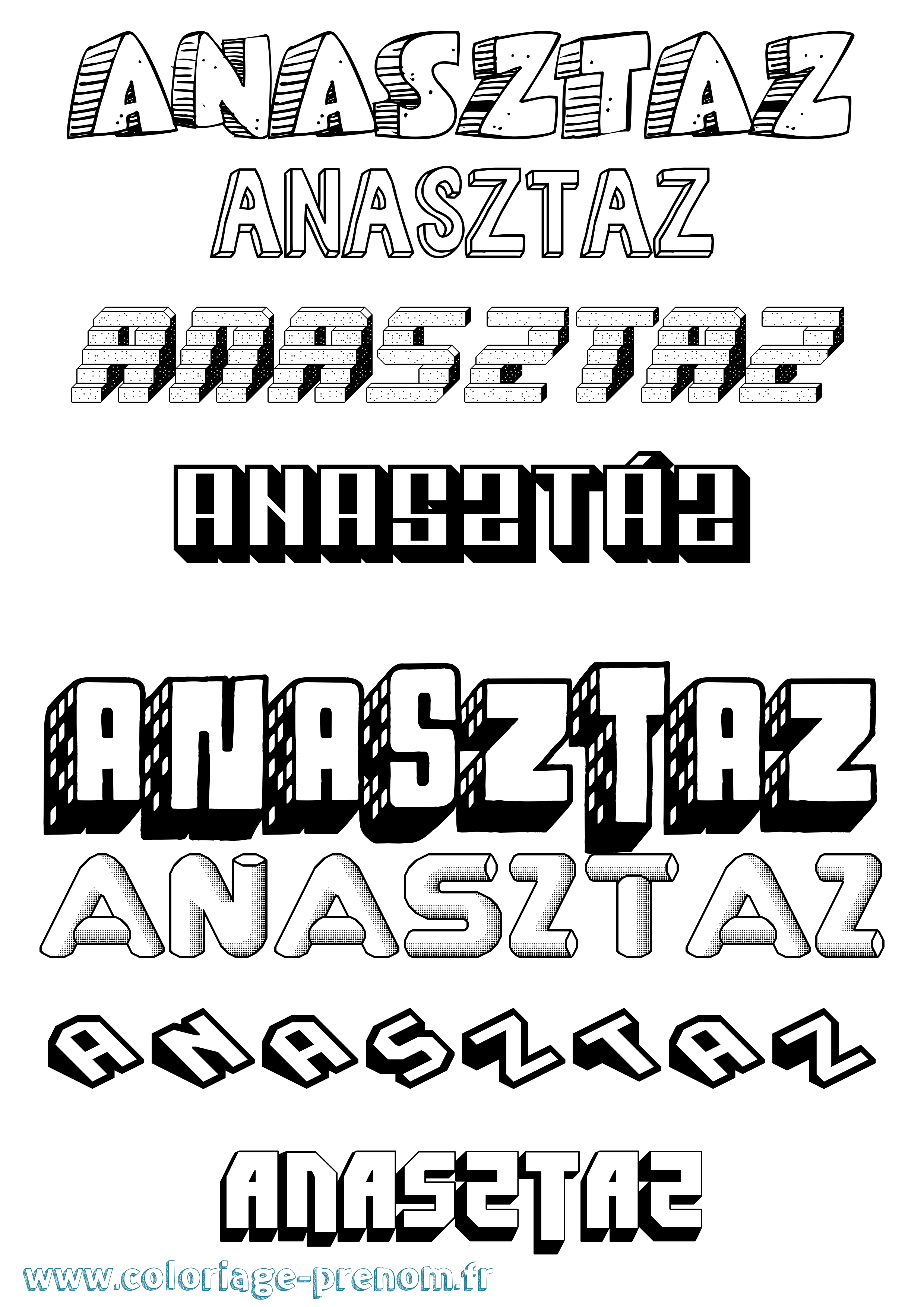 Coloriage Anasztáz Effet 3D Coloriage prénom Anasztáz Effet 3D