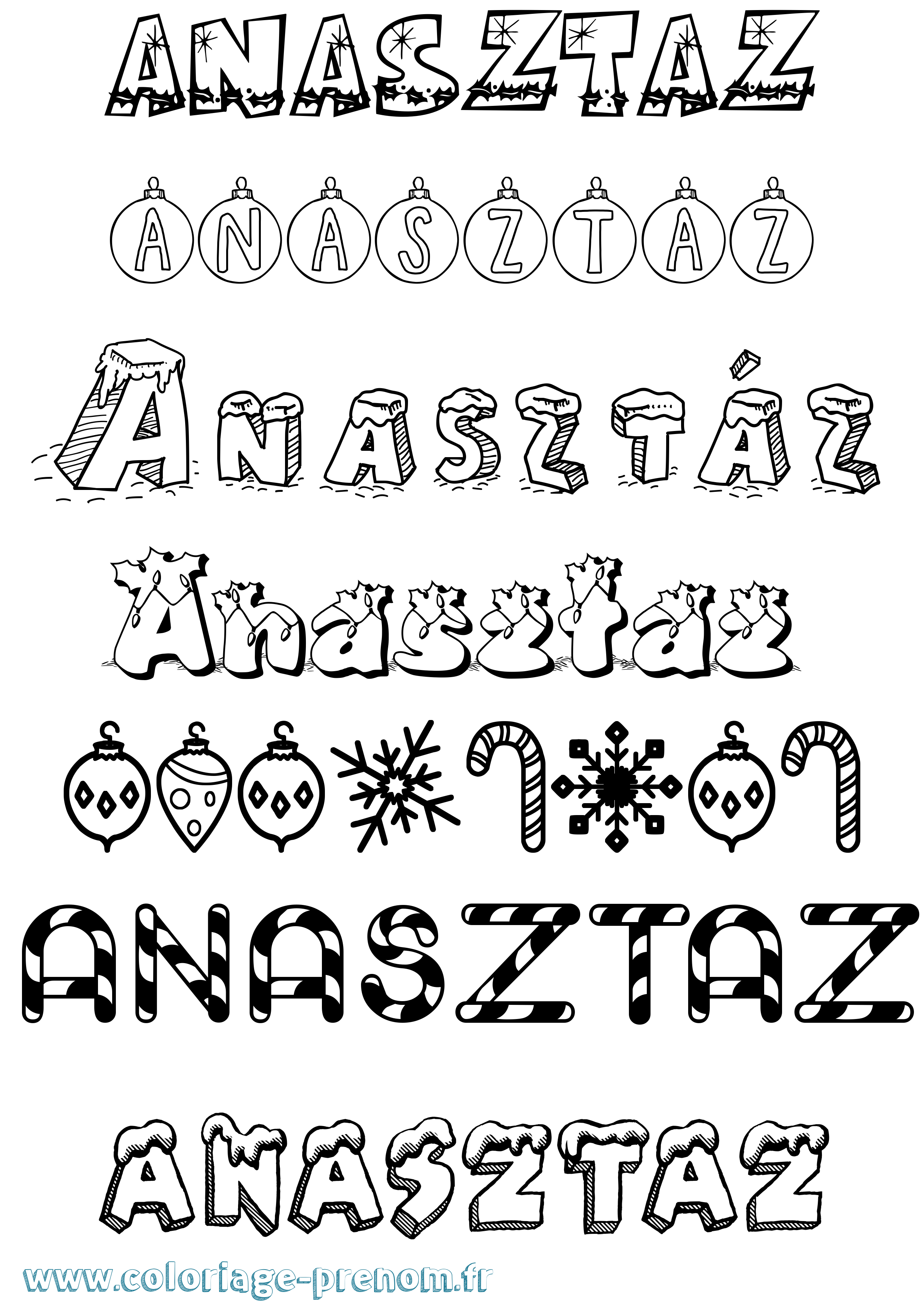 Coloriage Anasztáz Noël Coloriage prénom Anasztáz Noël
