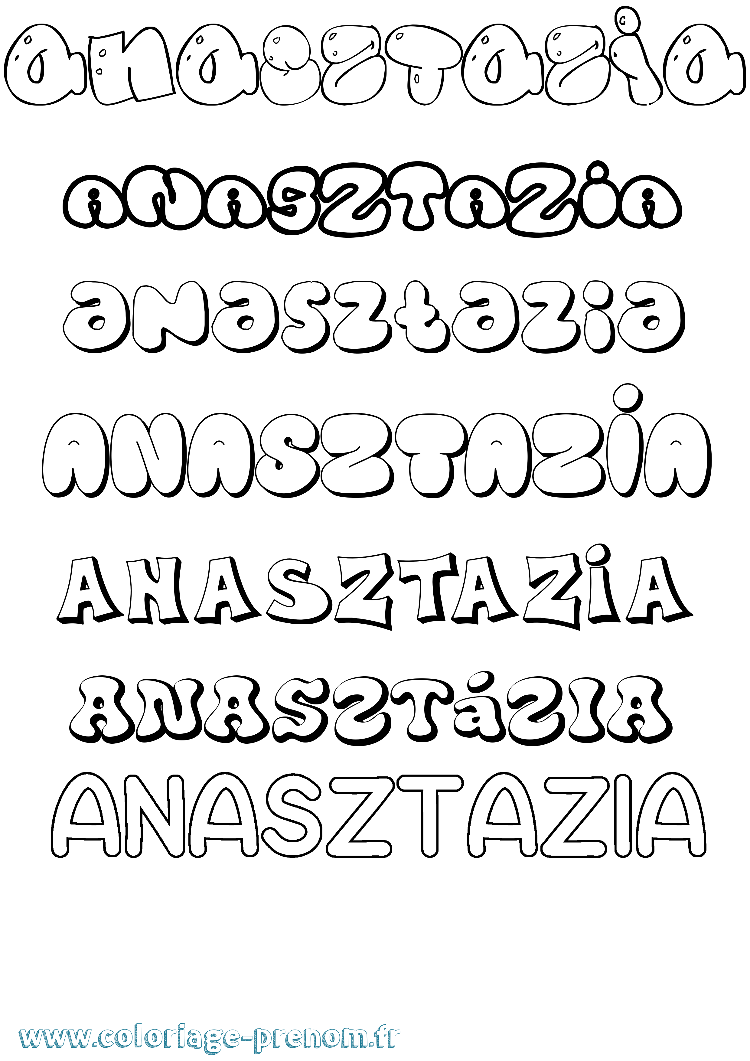 Coloriage Anasztázia Bubble Coloriage prénom Anasztázia Bubble