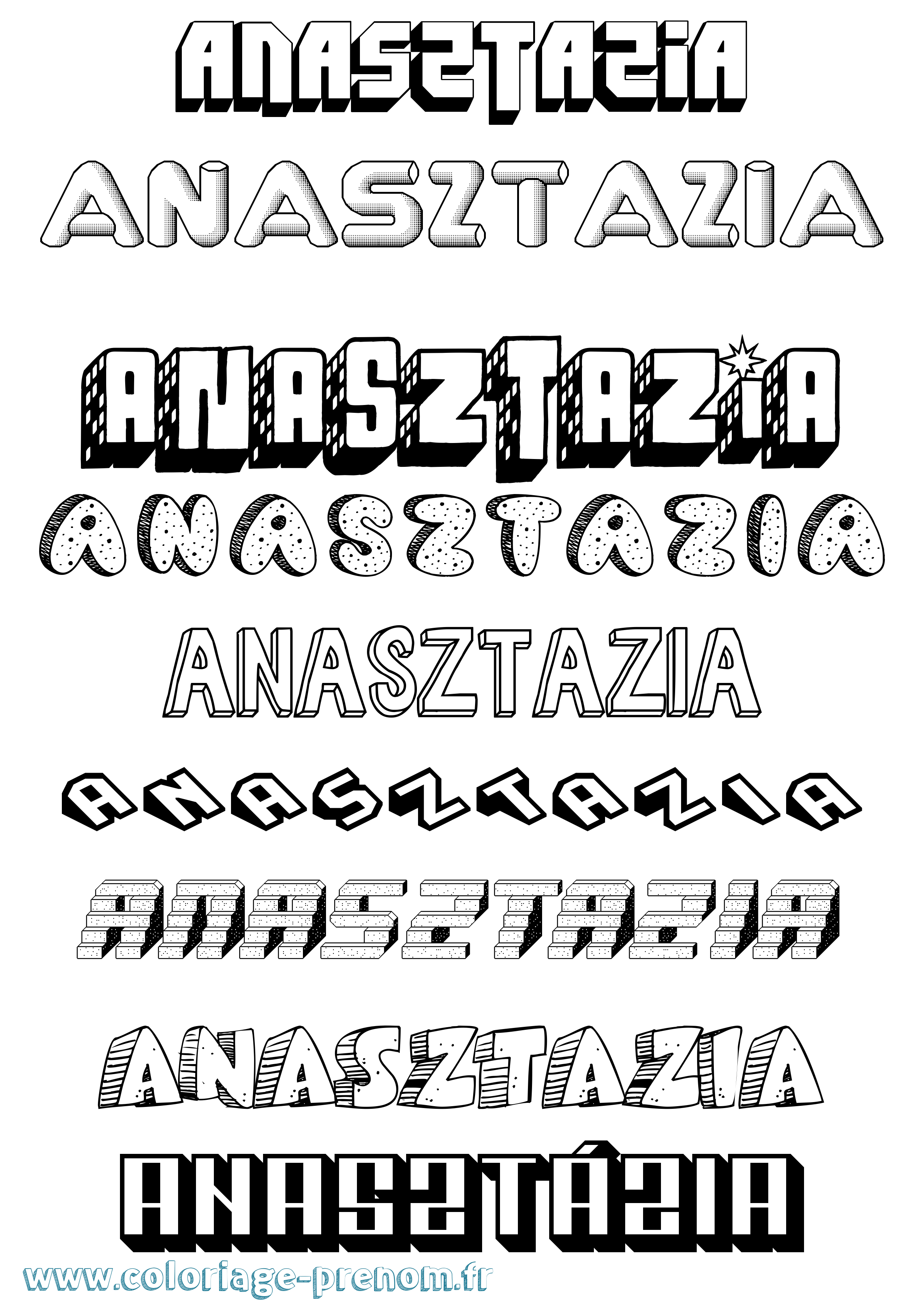 Coloriage Anasztázia Effet 3D Coloriage prénom Anasztázia Effet 3D