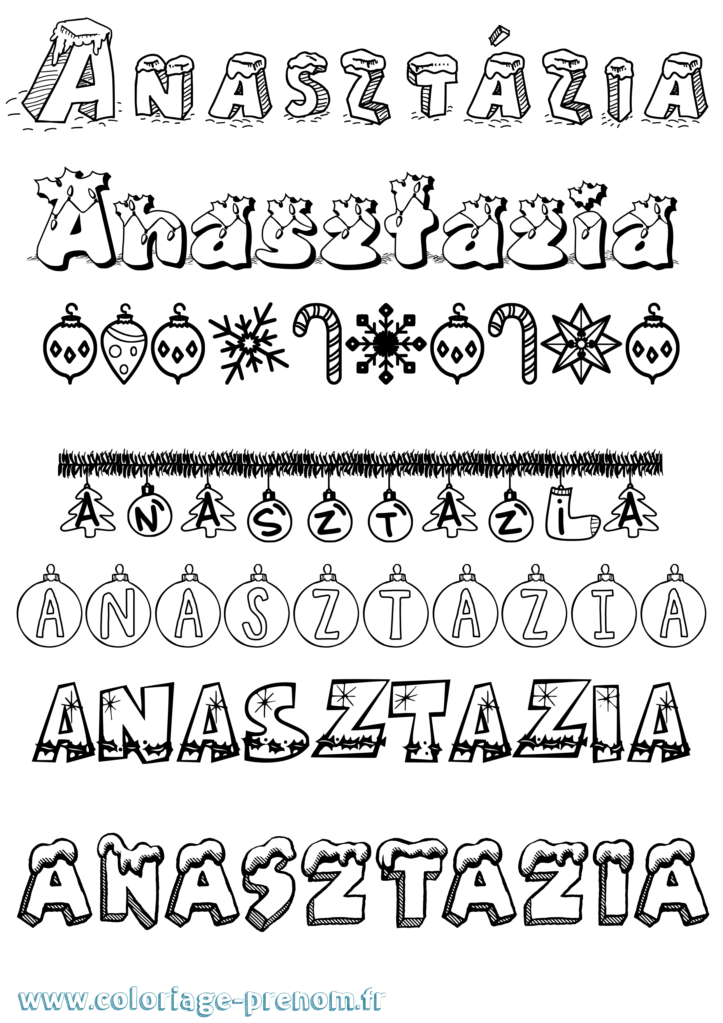 Coloriage Anasztázia Noël Coloriage prénom Anasztázia Noël